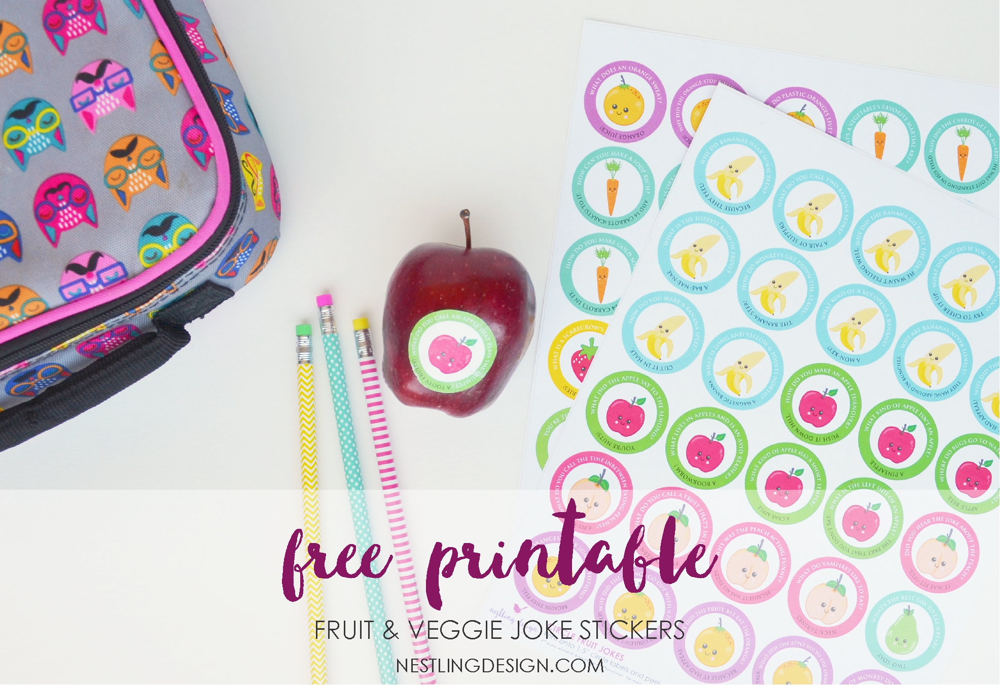 Free Printable Fruit + Veggie Joke Stickers