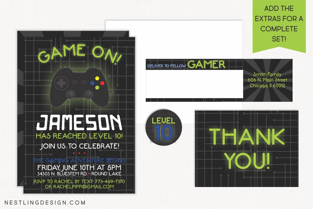 Video Game Party Invitation Gaming Birthday Invitation 