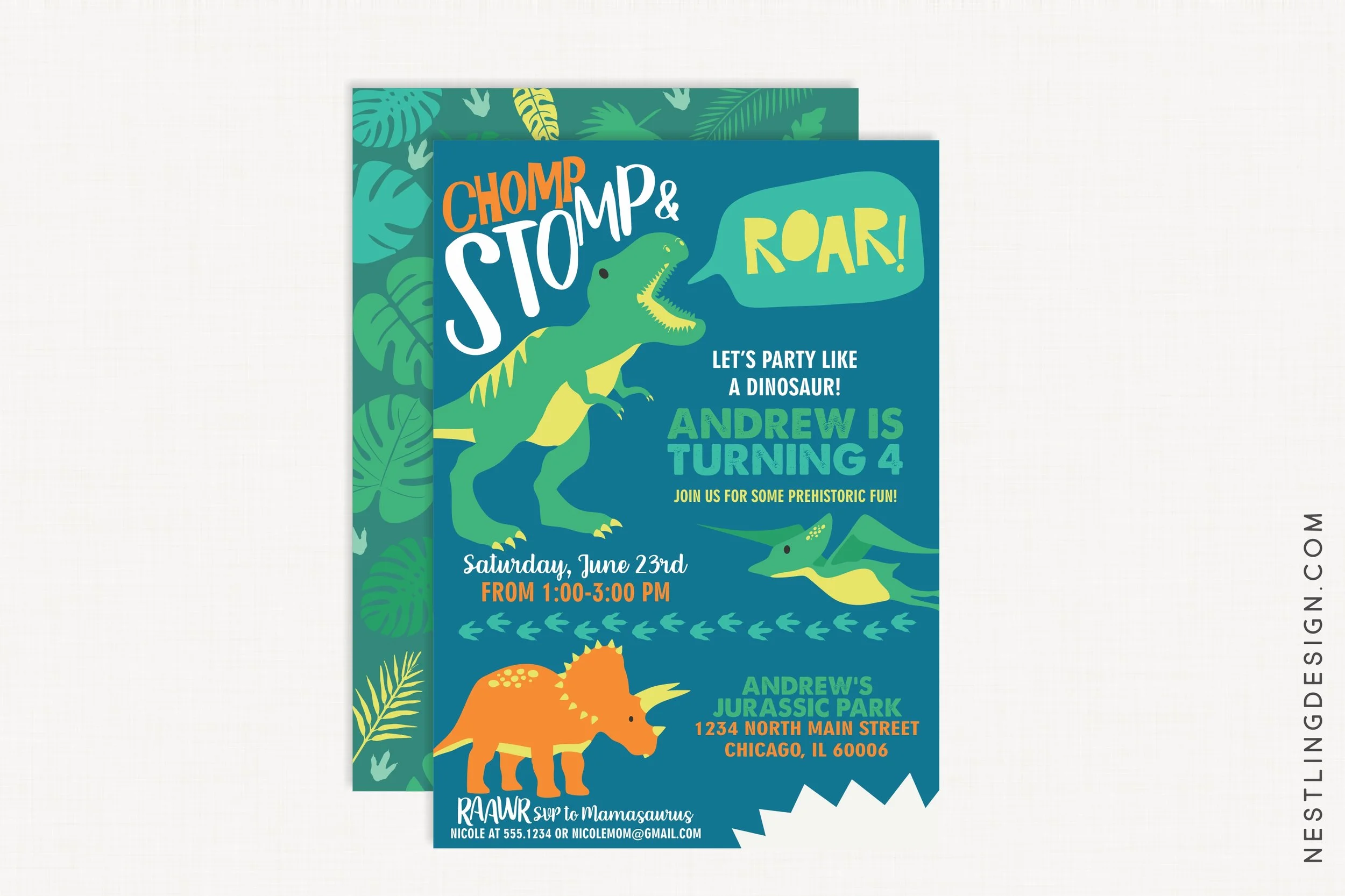 Dinosaur Invitation (Blue)
