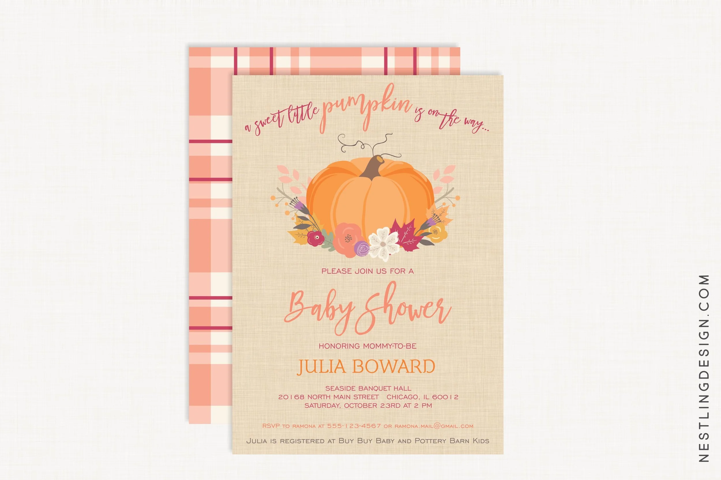 Pumpkin Baby Shower Invitation {Peach}