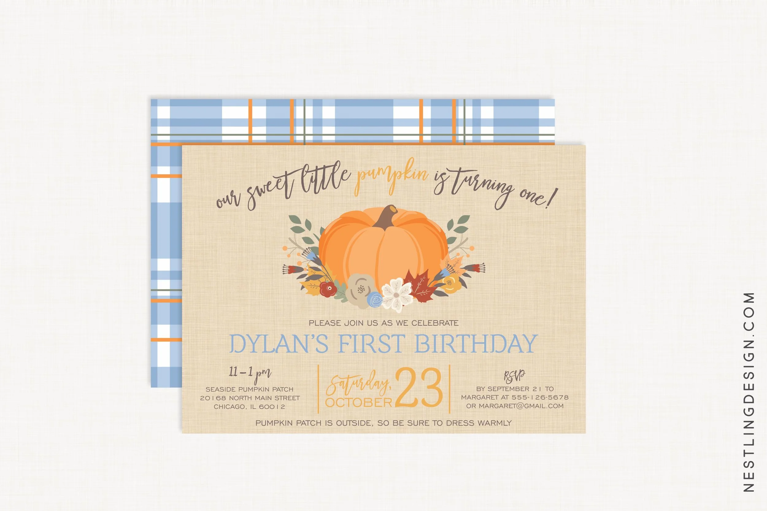 Pumpkin Birthday Invitation {Blue}