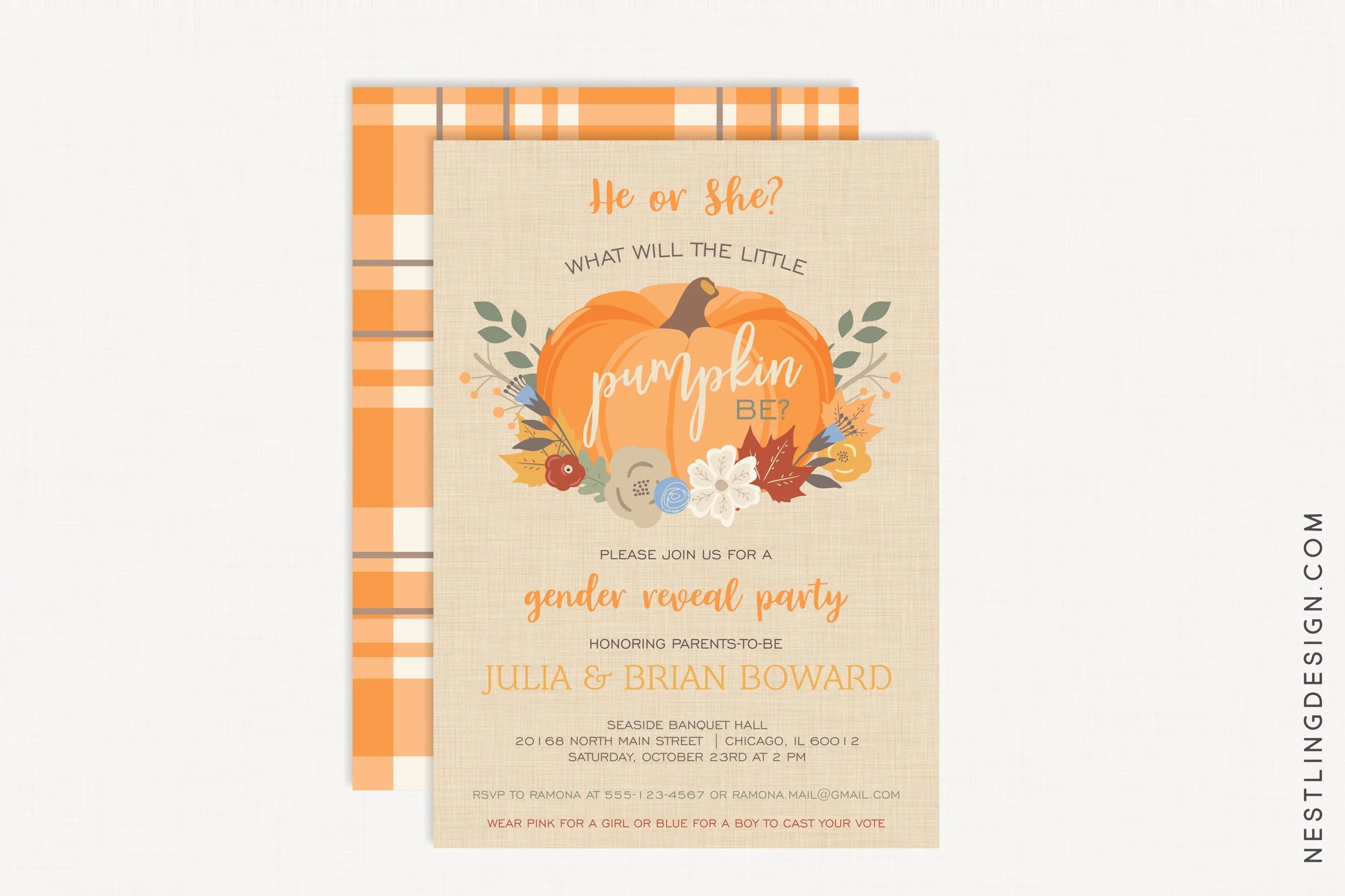 Pumpkin Gender Reveal Invitation
