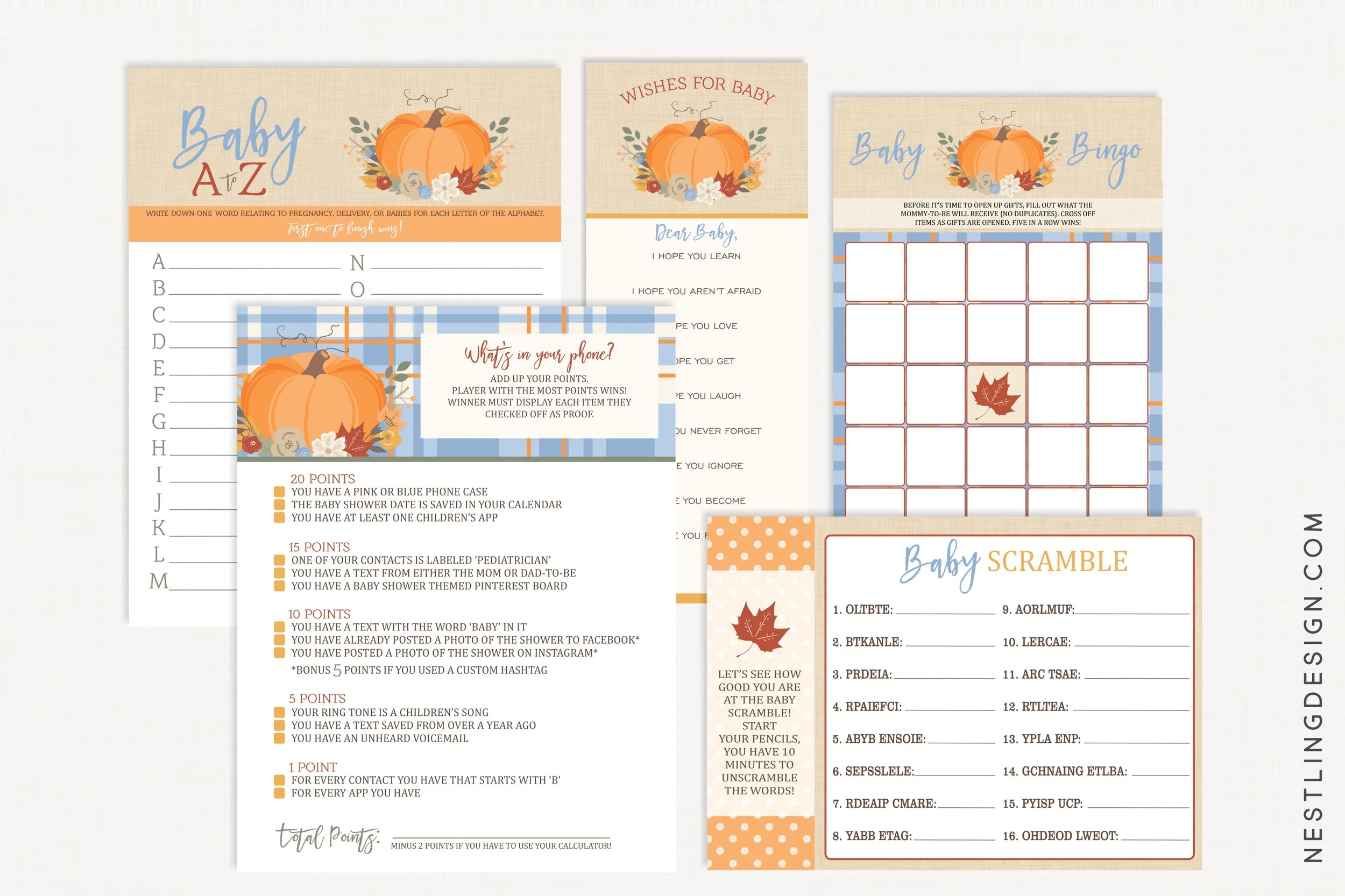 Pumpkin Baby Shower Games {Blue}