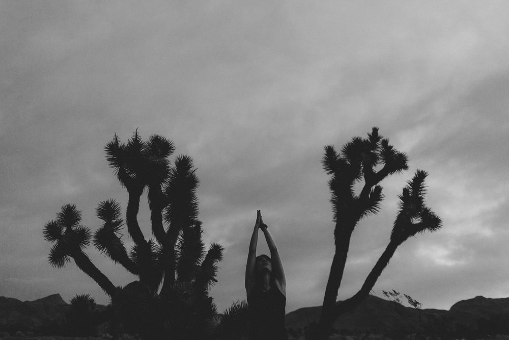 Black and white Joshua Tree yoga photography