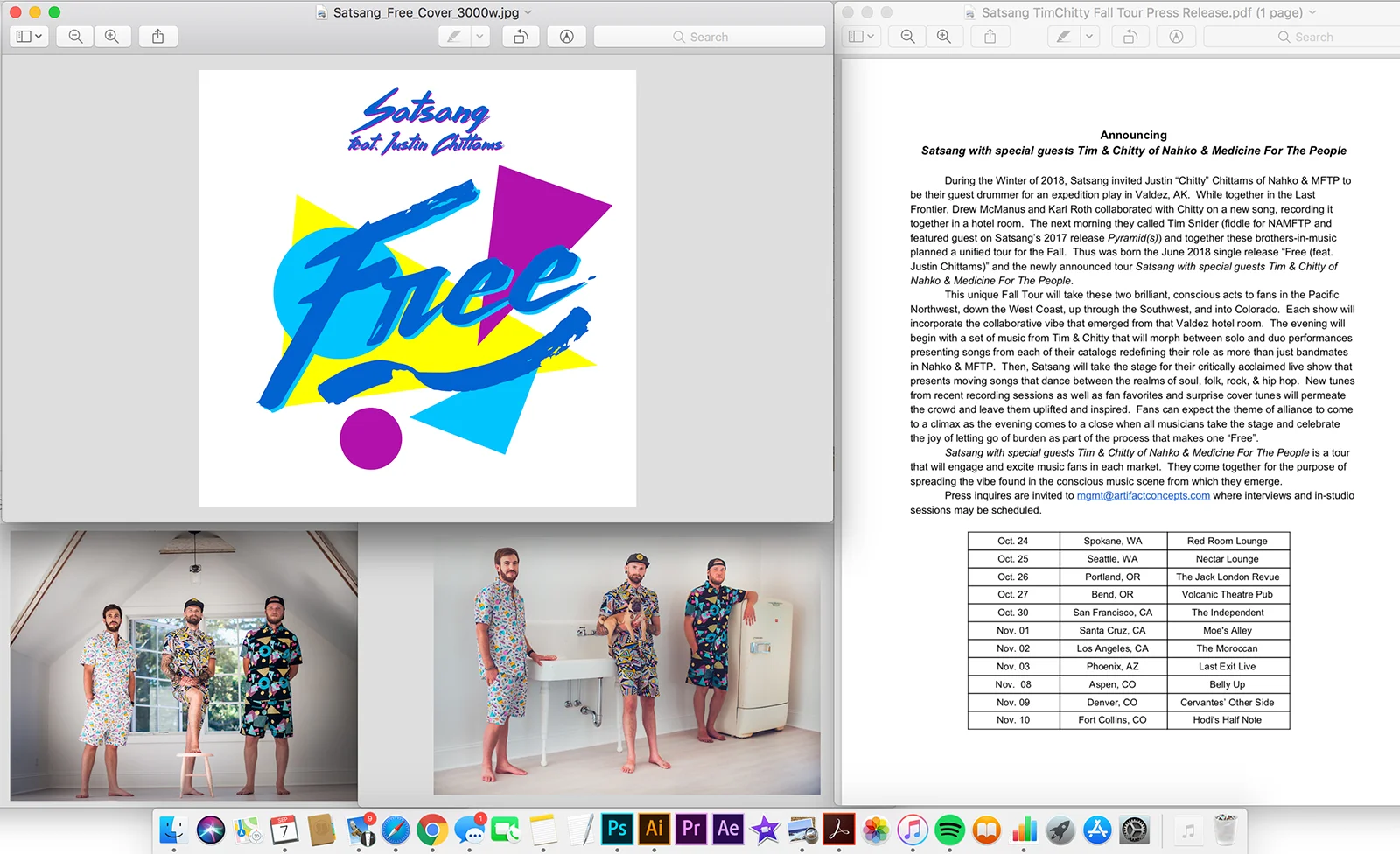 Satsang : "Free (feat. Justin Chittams)" single release : Cover artwork, band press photos, and press release.