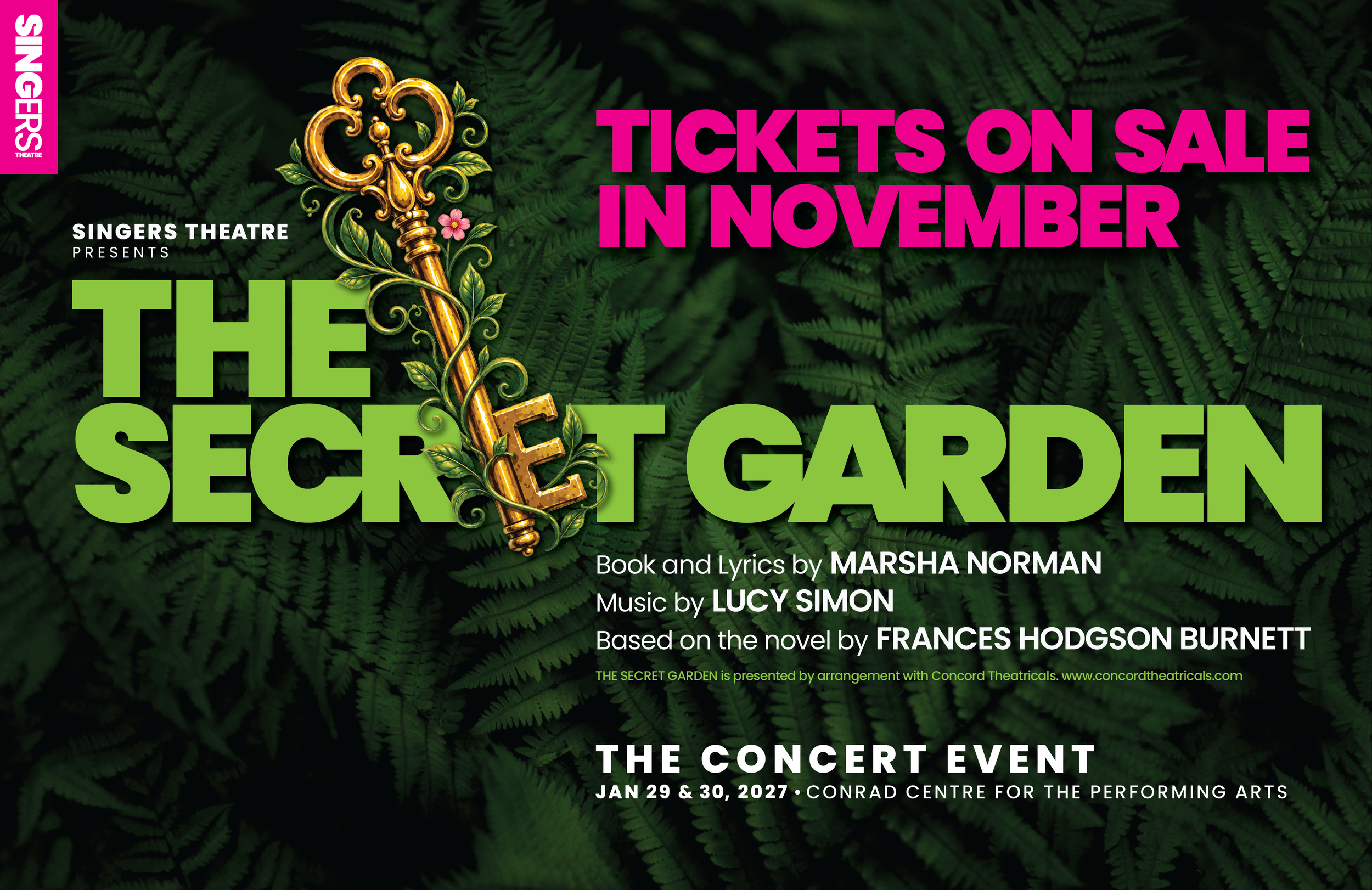 The Secret Garden musical by The Singer’s Theatre at the Conrad Centre for the Performing Arts in Kitchener, with tickets on sale in November.