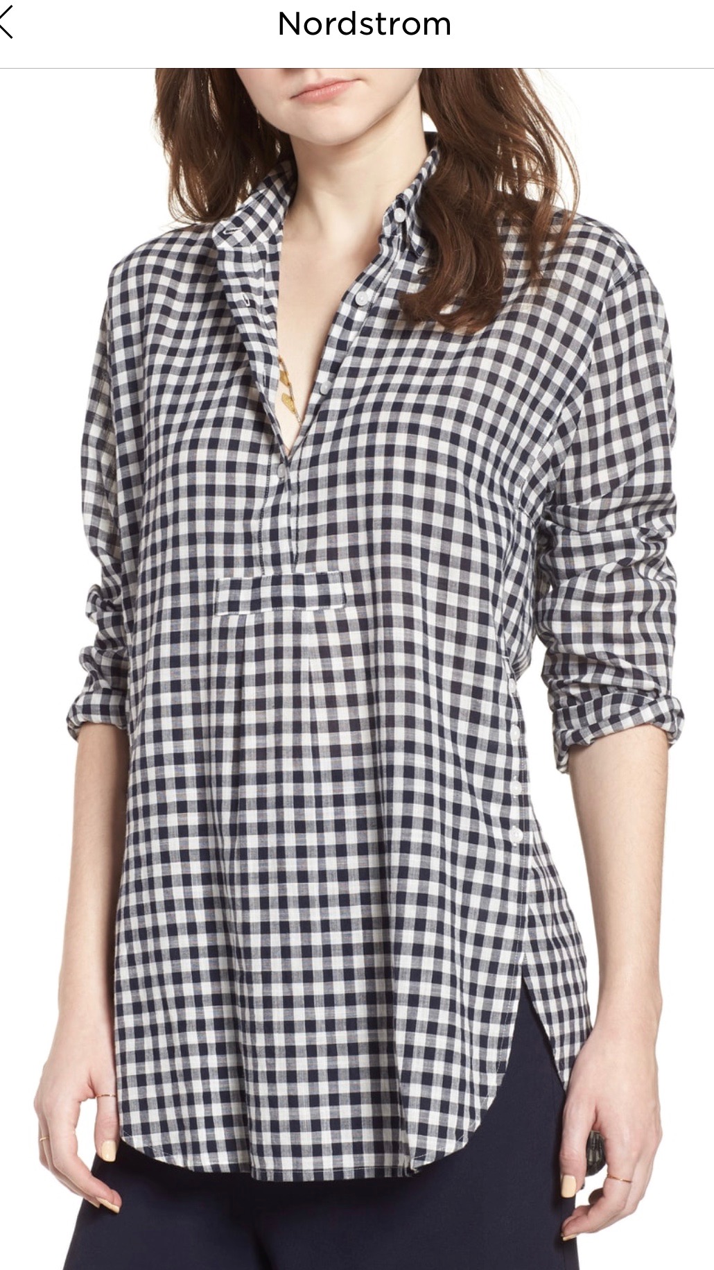 Madewell Gingham Side Button Popover Shirt DEEP INDIGO, Small $52.90