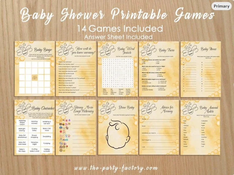 Bee Themed Baby Shower Printable Games