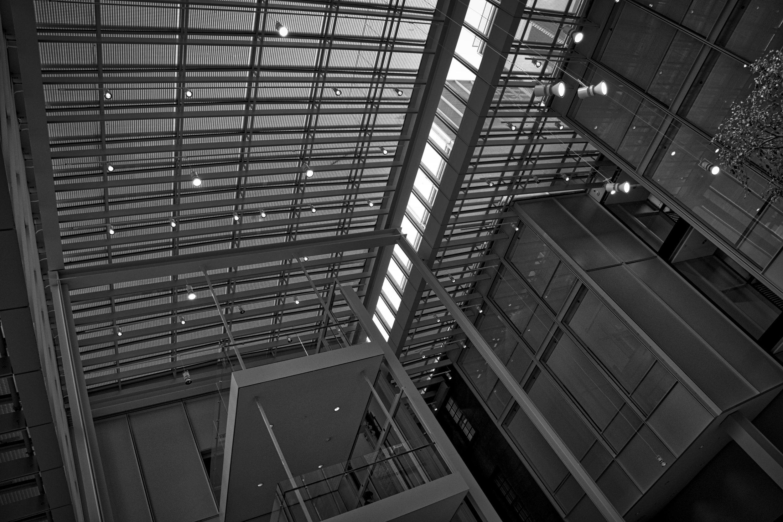 Looking up into the modern addition