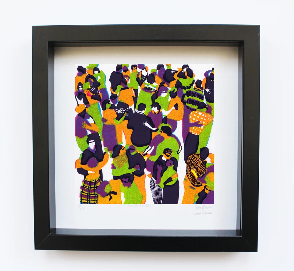 Print will fit perfectly in a 23cm x 23cm (9inch x 9inch) frame which you can get at Ikea