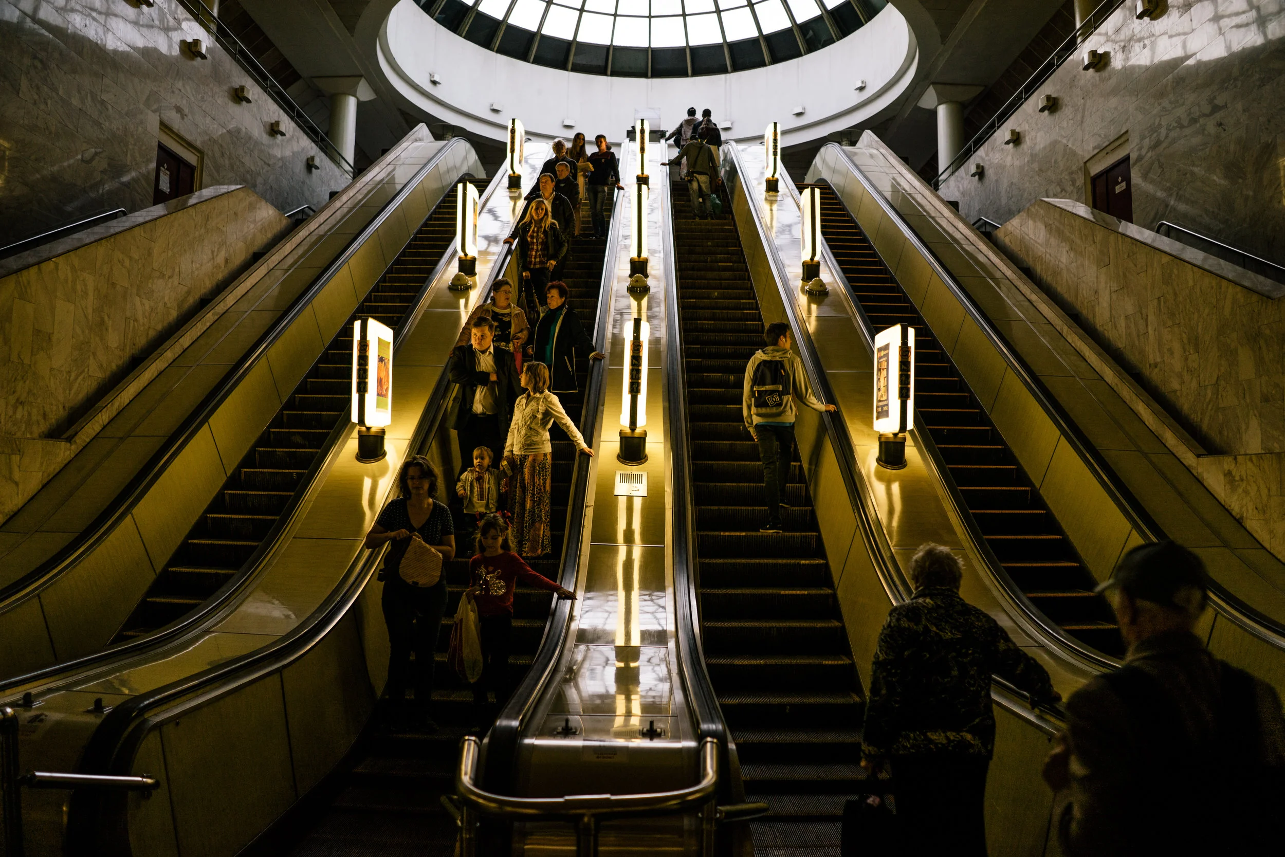 You'll probably be seduced by the style of Kyiv metro station. So take time to explore the underground. One station not to miss: Zoloti Vorota on the green line (not the one on this picture) and its pretty mosaics.