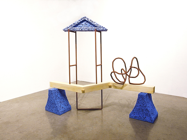 Brink, 2016. Porcelain, painted rebar and wood