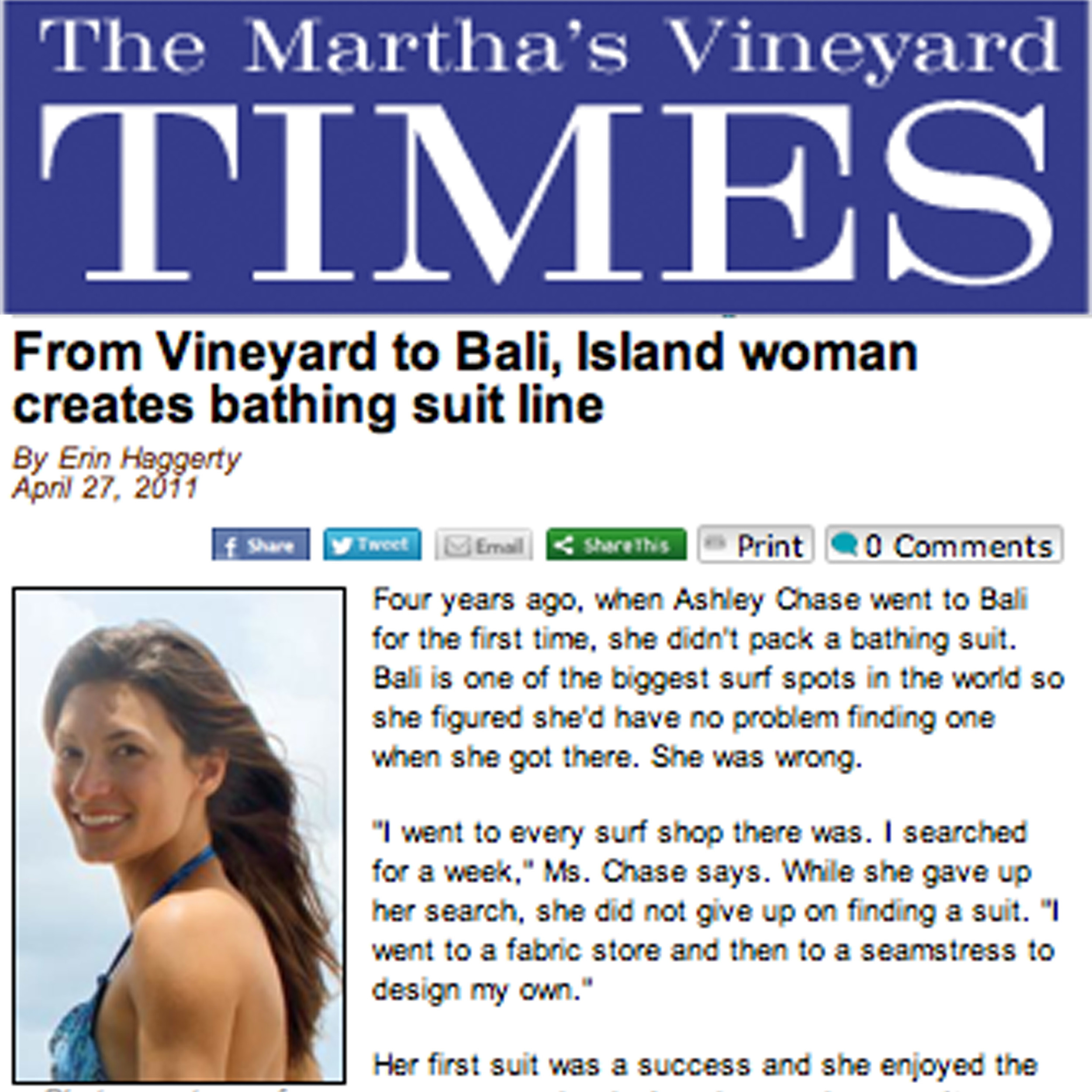 The Marthas Vineyard Times, Bali based swimwear line