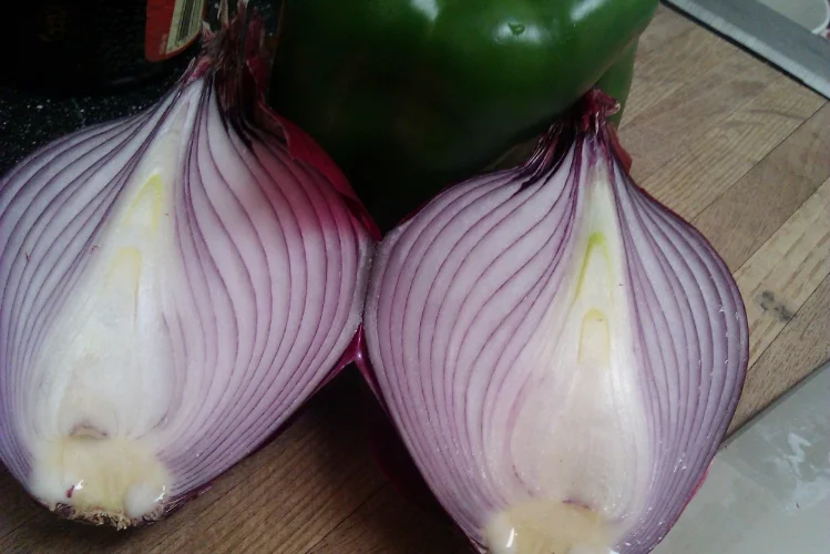 Purple onion and green bell pepper