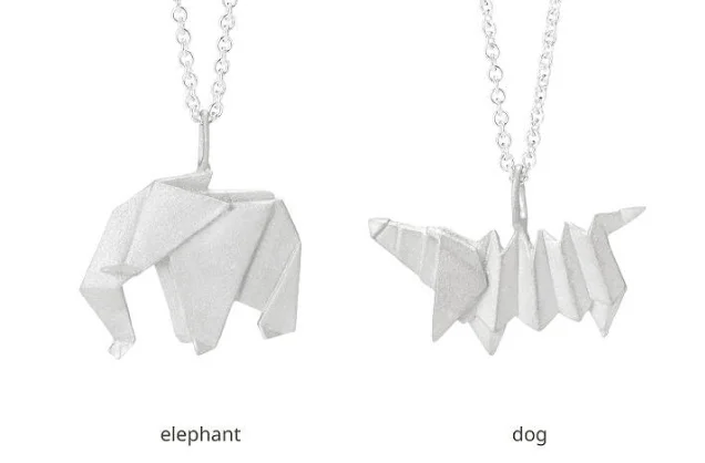 Origami Menagerie 7 different animals available in sterling silver here: https://www.uncommongoods.com/product/origami-menagerie-necklaces