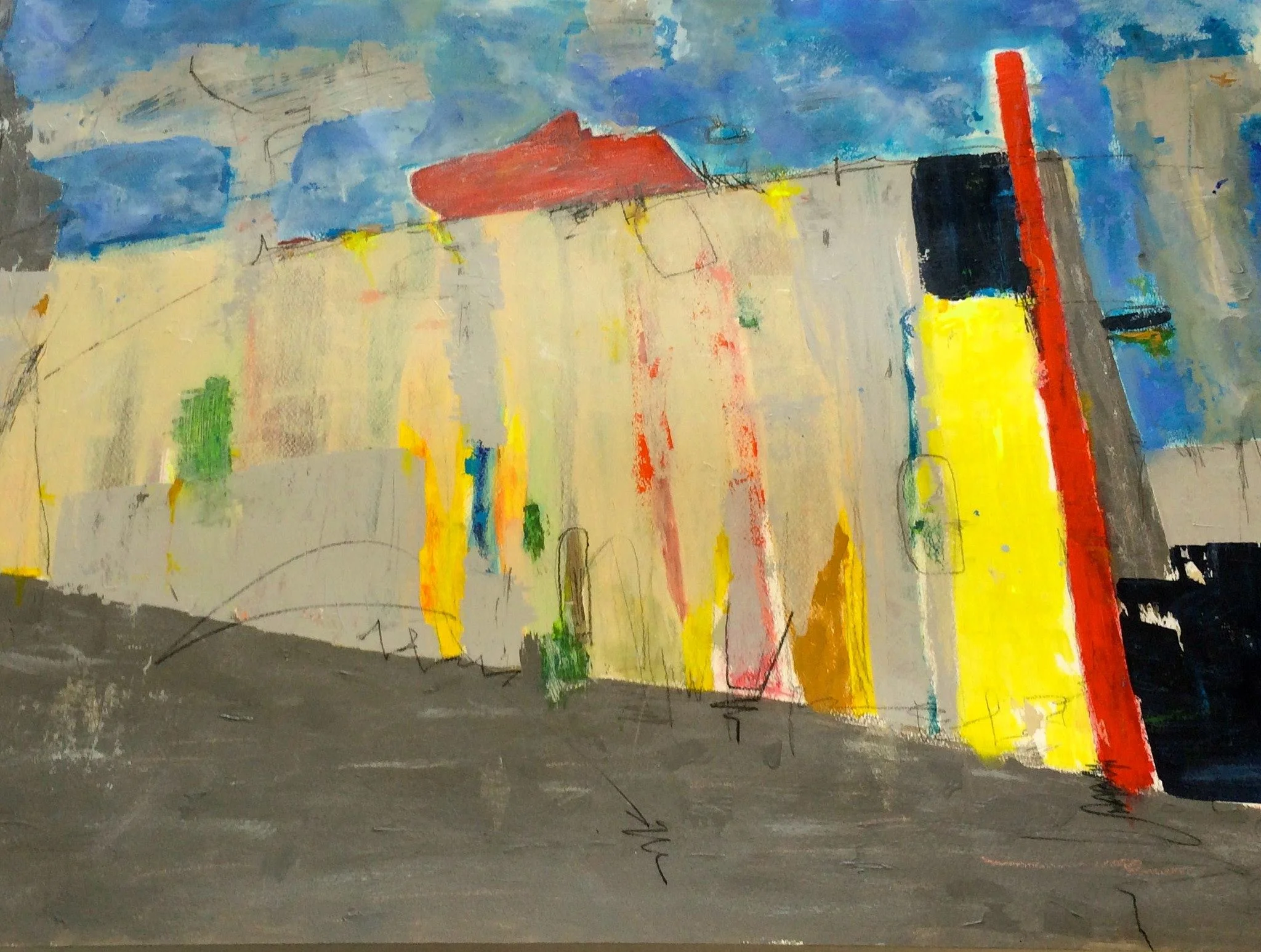 Sur La Route, 2015. Mixed media on Rives BFK, 22"x30". Photo credit: Gina Marcel.