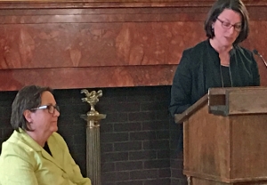 L TO R: MARIA MONTANARO AND ELIZABETH ROBERTS AT THE STATE HOUSE.