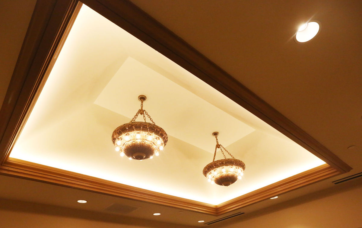 Light fixtures from the old lobby are now used in the expanded lobby outsie teh restrooms at the Wells Theatre in Norfolk, photographed Thursday, January 6, 2017, by Steve Earley. 