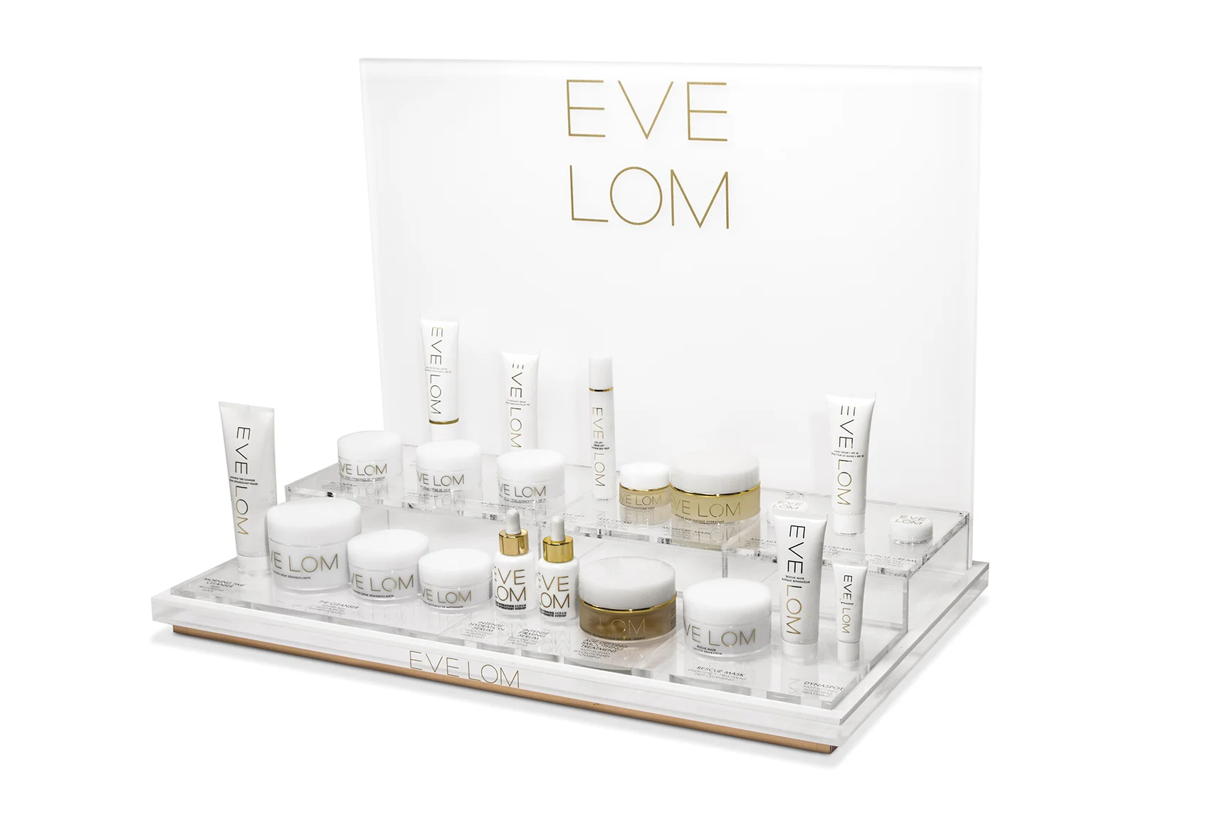The first full-line tester I designed for Eve Lom was so successful that it was soon joined by other product assortments, as well as wall bays, in-line bays, and a shop-in-shop.