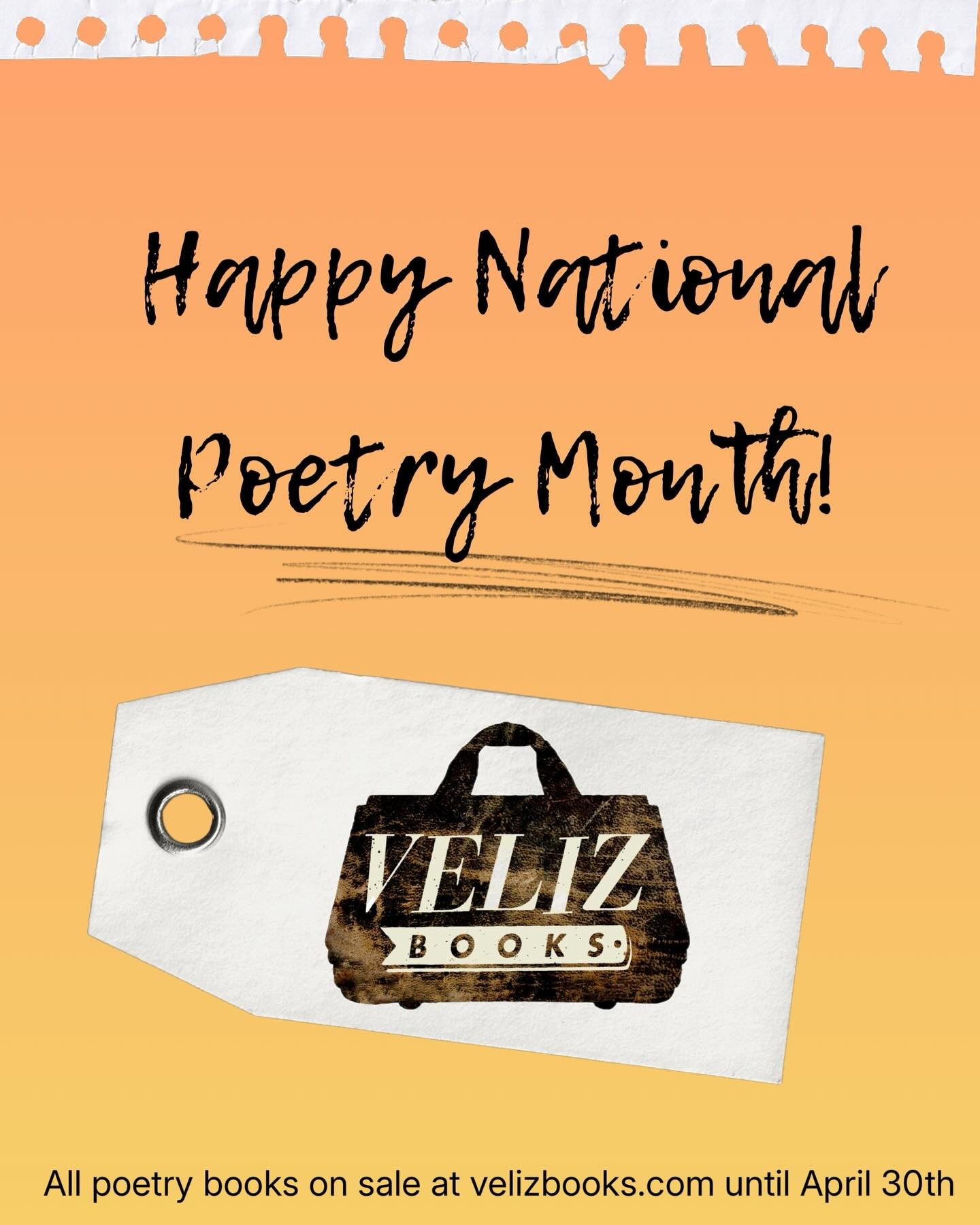Happy National Poetry Month! Veliz Books loves poets and poetry translators! We hope you dive into a brand new poetry collection this month to celebrate! Perhaps a Veliz Books title?! All poetry books are on sale for the month of April&mdash;head to 