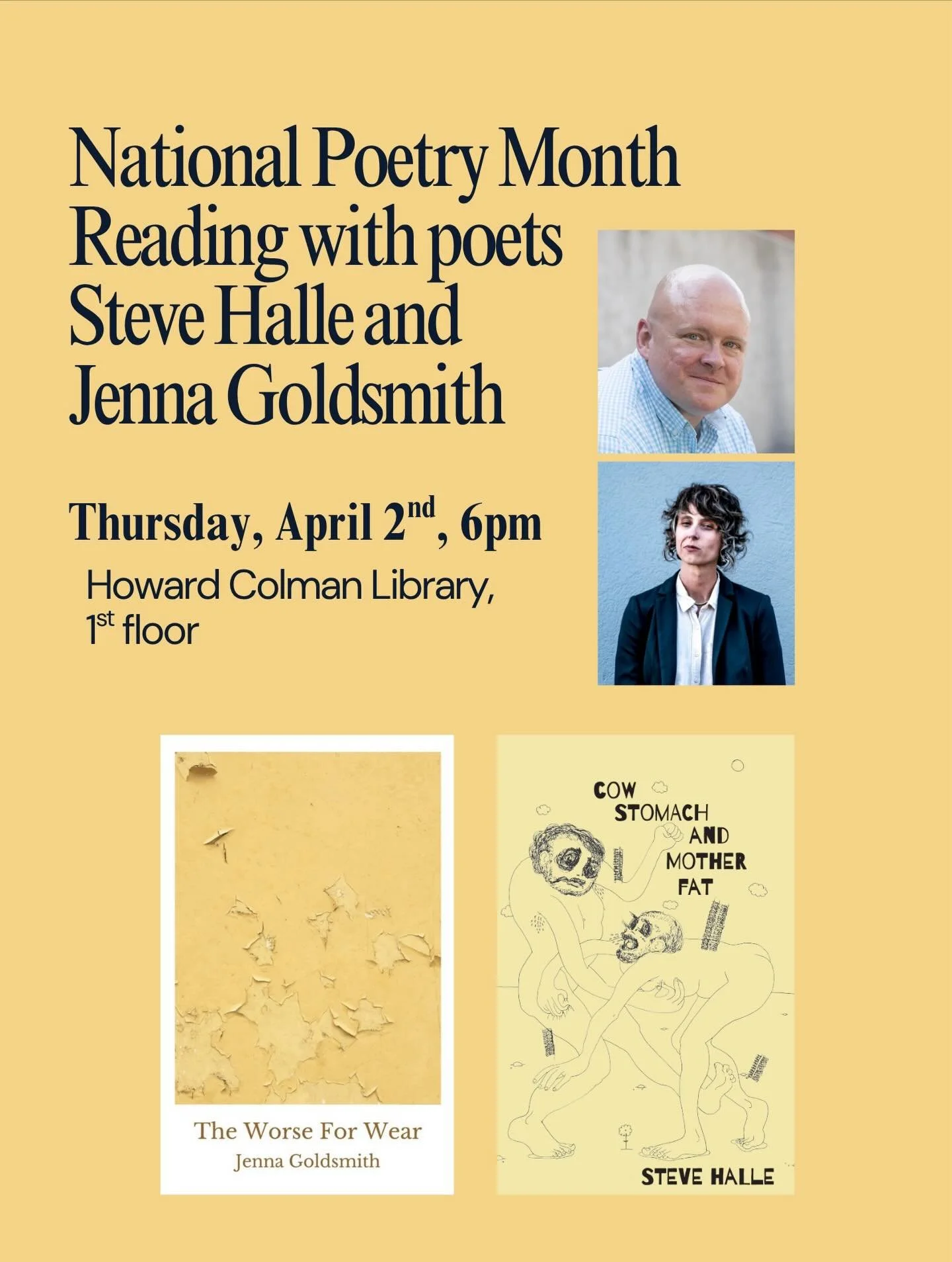 Celebrate #nationalpoetrymonth with Veliz Books poet Steve Halle at Rockford University! Join him and fellow poet Jenna Goldsmith on Thursday, April 2nd for a great night of poetry! #poet #poetrycommunity #velizbooks
