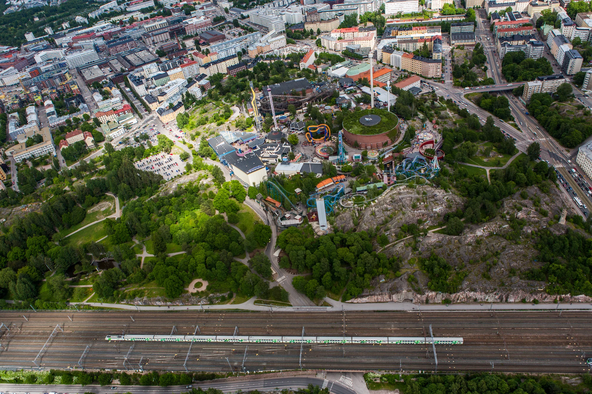  Local train in front of Linnanmäki amusement park in Helsinki.&nbsp; 