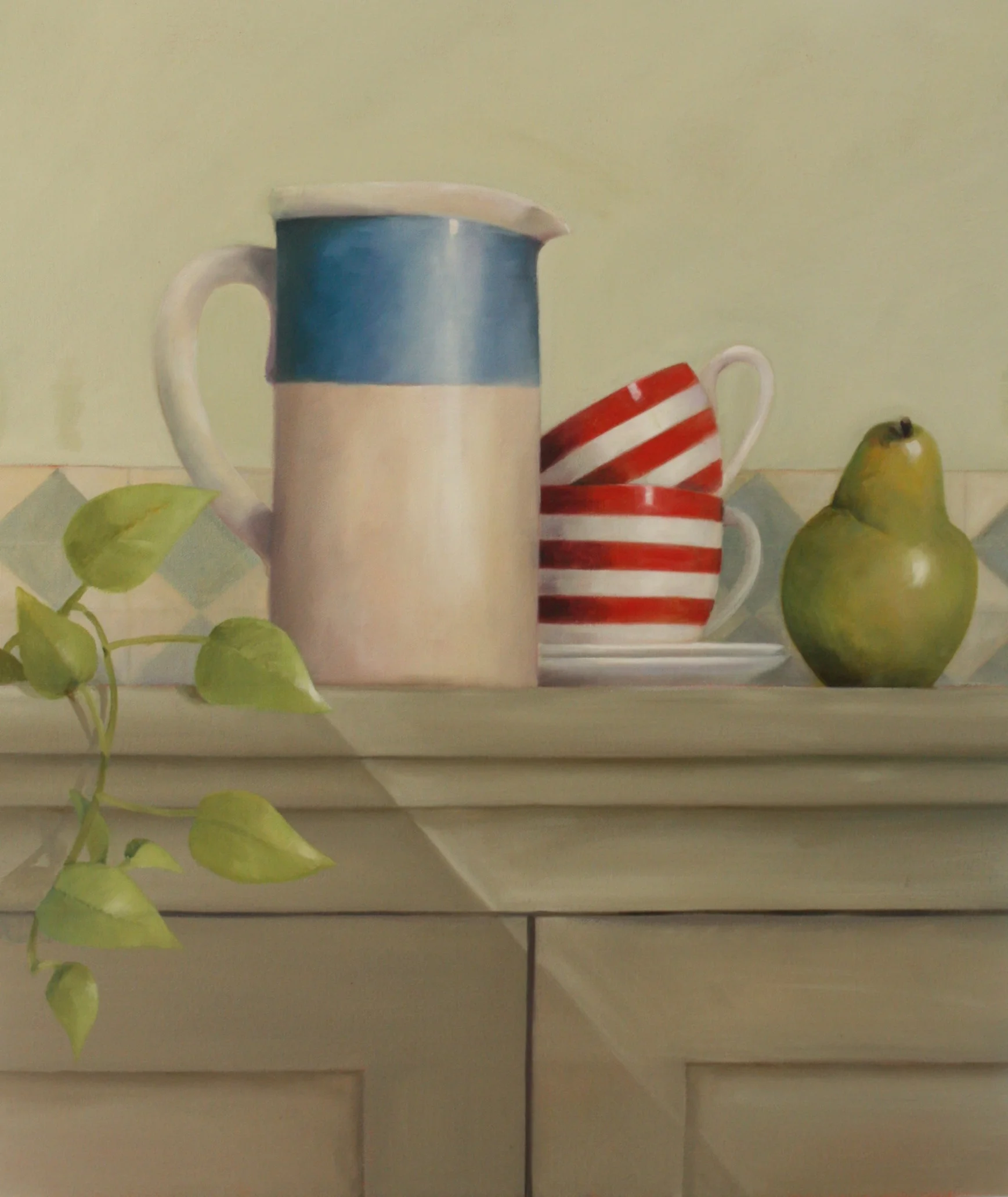 Stripes and a Pear Oil on Canvas 70cm x 60cm