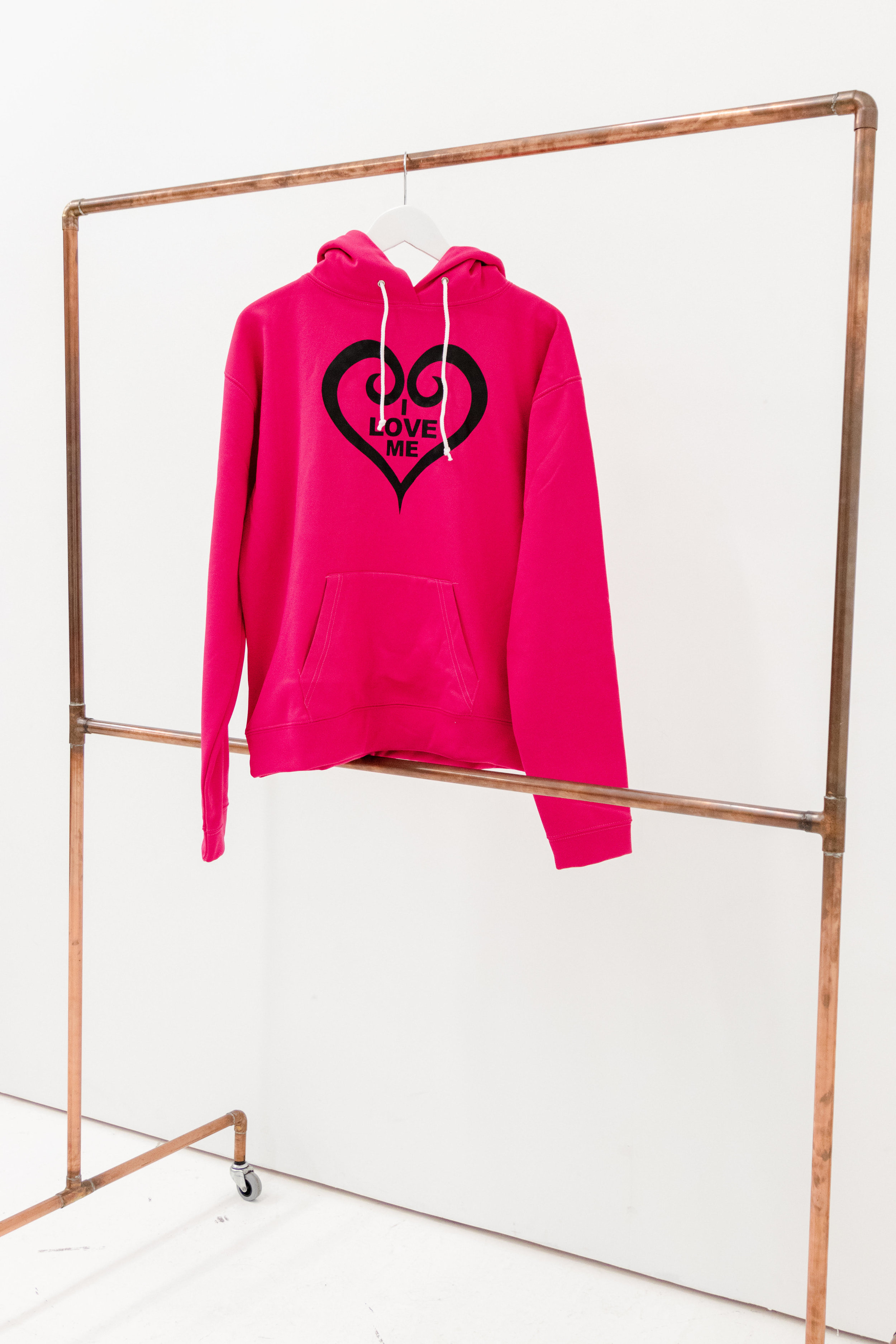 I Love Me Hot Pink Hoodie, Black Heart