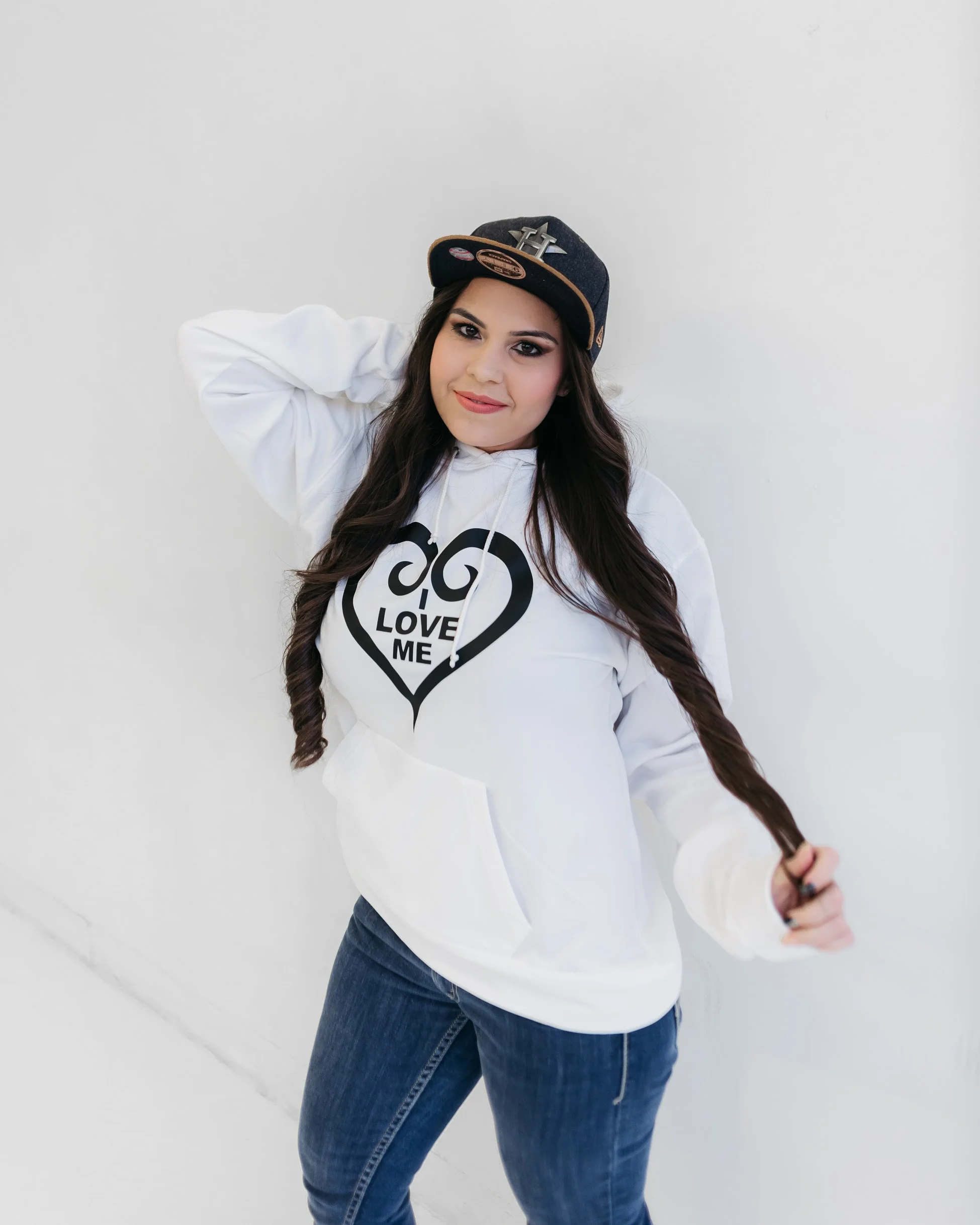 I Love Me  White Hoodie, Black Heart