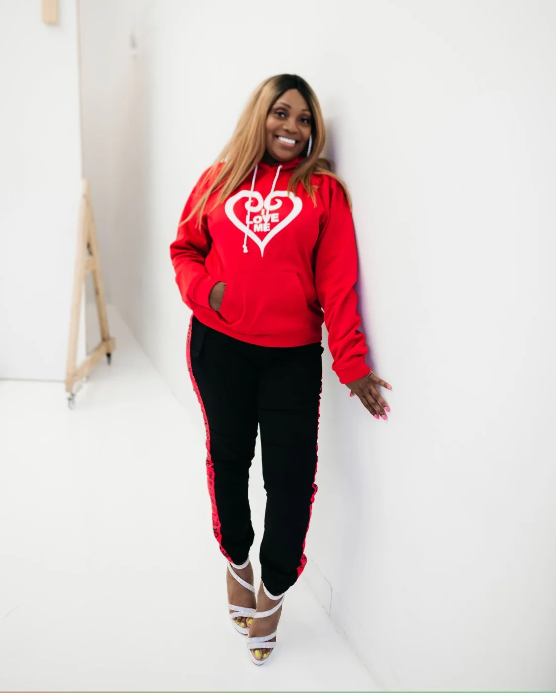 I Love Me Red Hoodie, White Heart