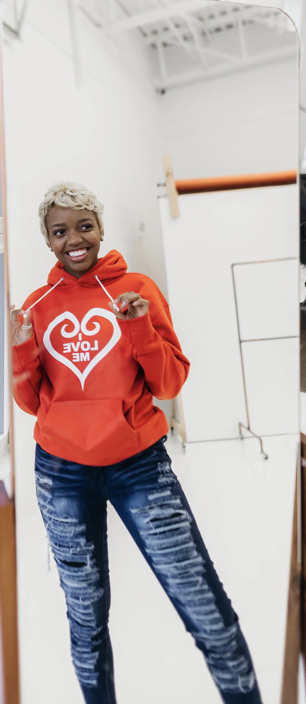 I Love Me Orange Hoodie, White Heart