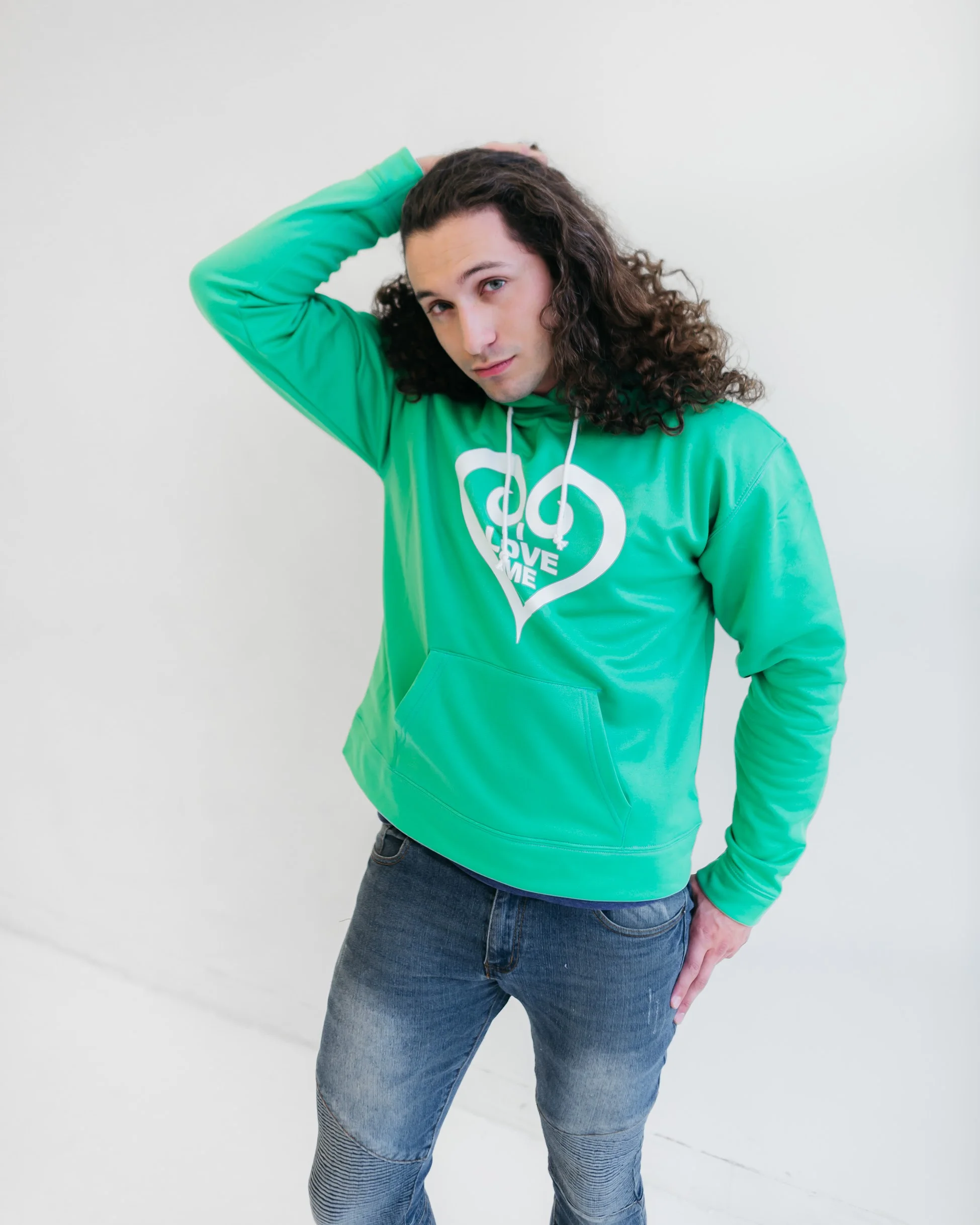 I Love Me Green Hoodie, White Heart