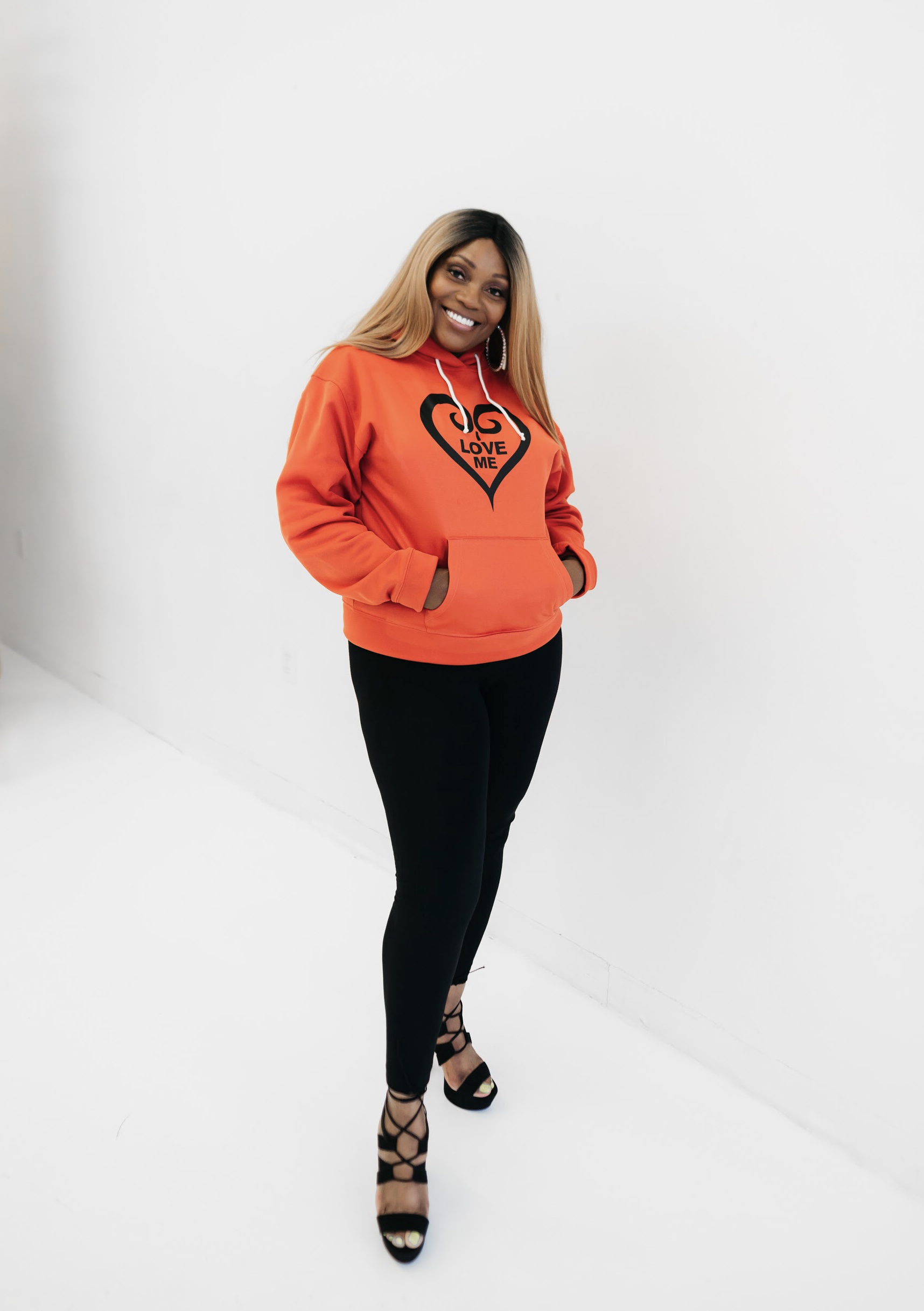 I Love Me Orange Hoodie, Black Heart