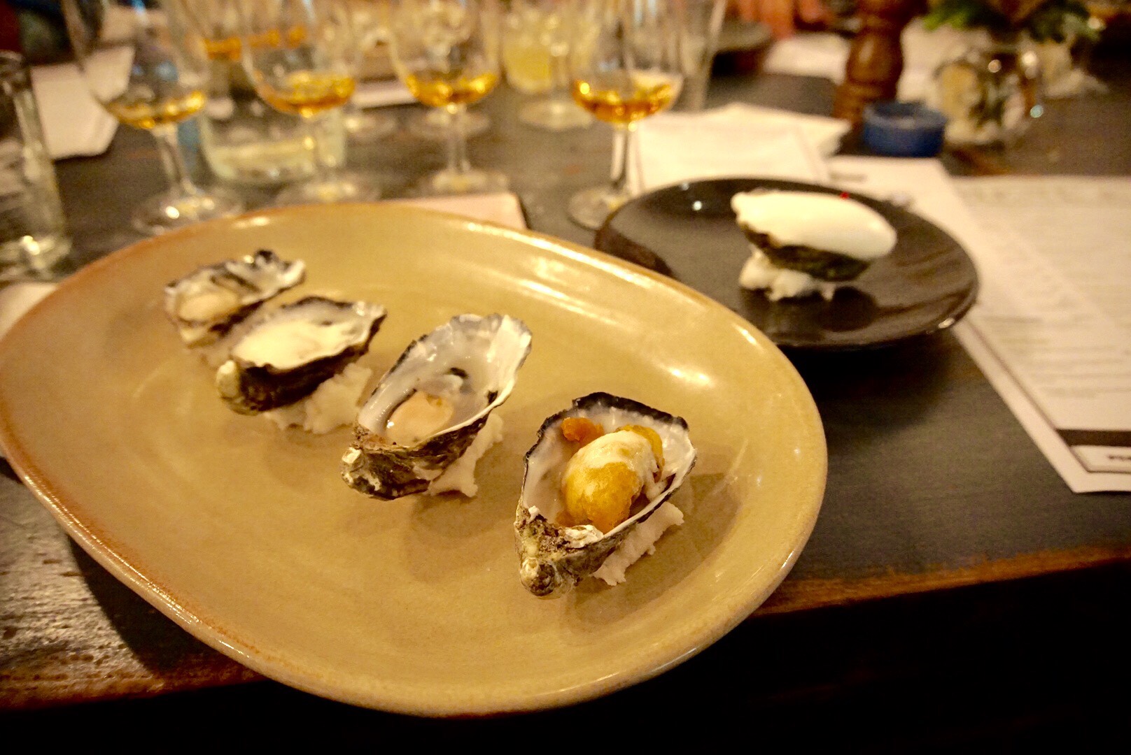 Check out the Oyster Beignet and the Laphroaig sorbet at the back!