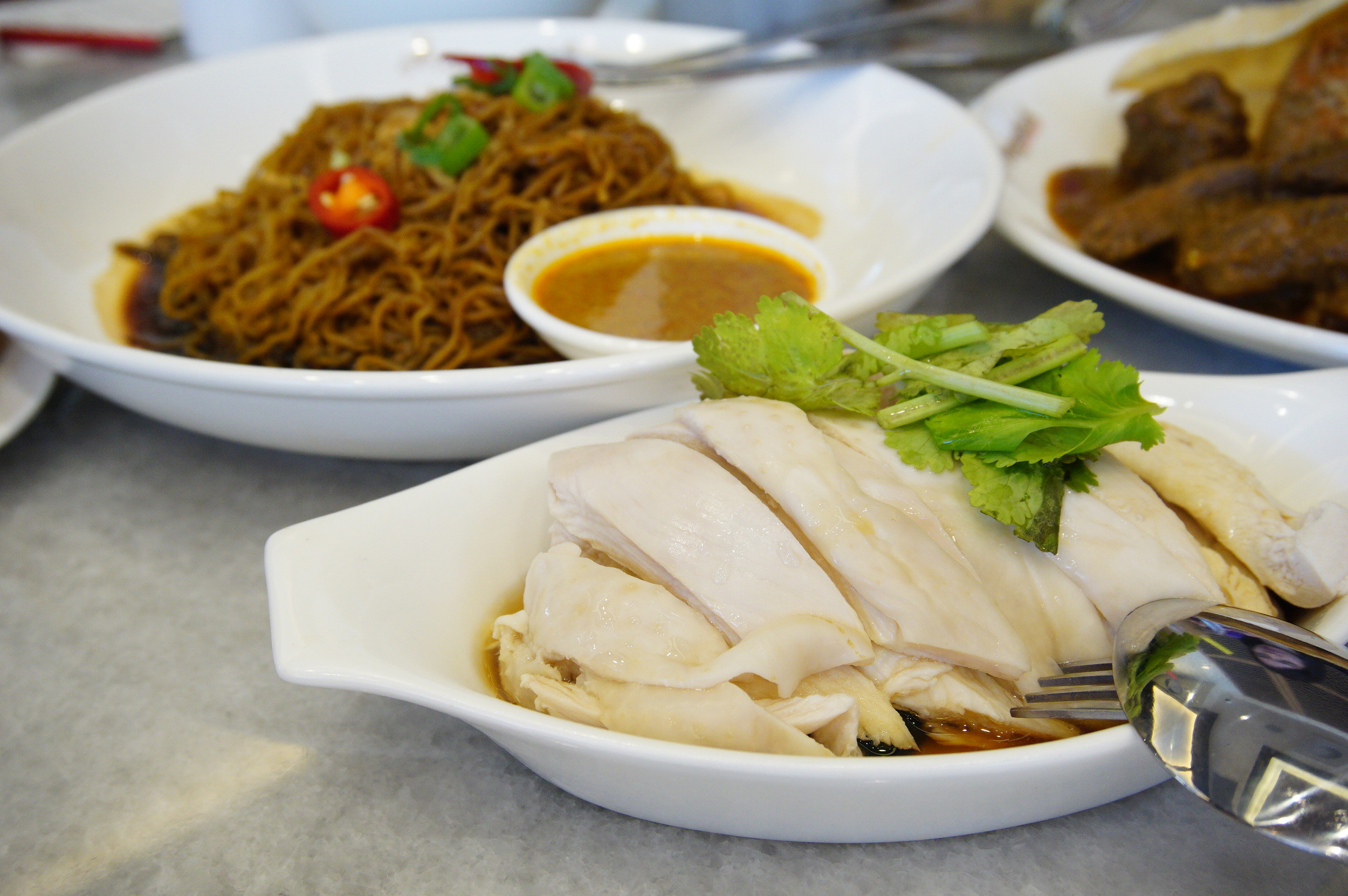 PappaRich's Dry Curry Egg Noodles with Steamed Chicken