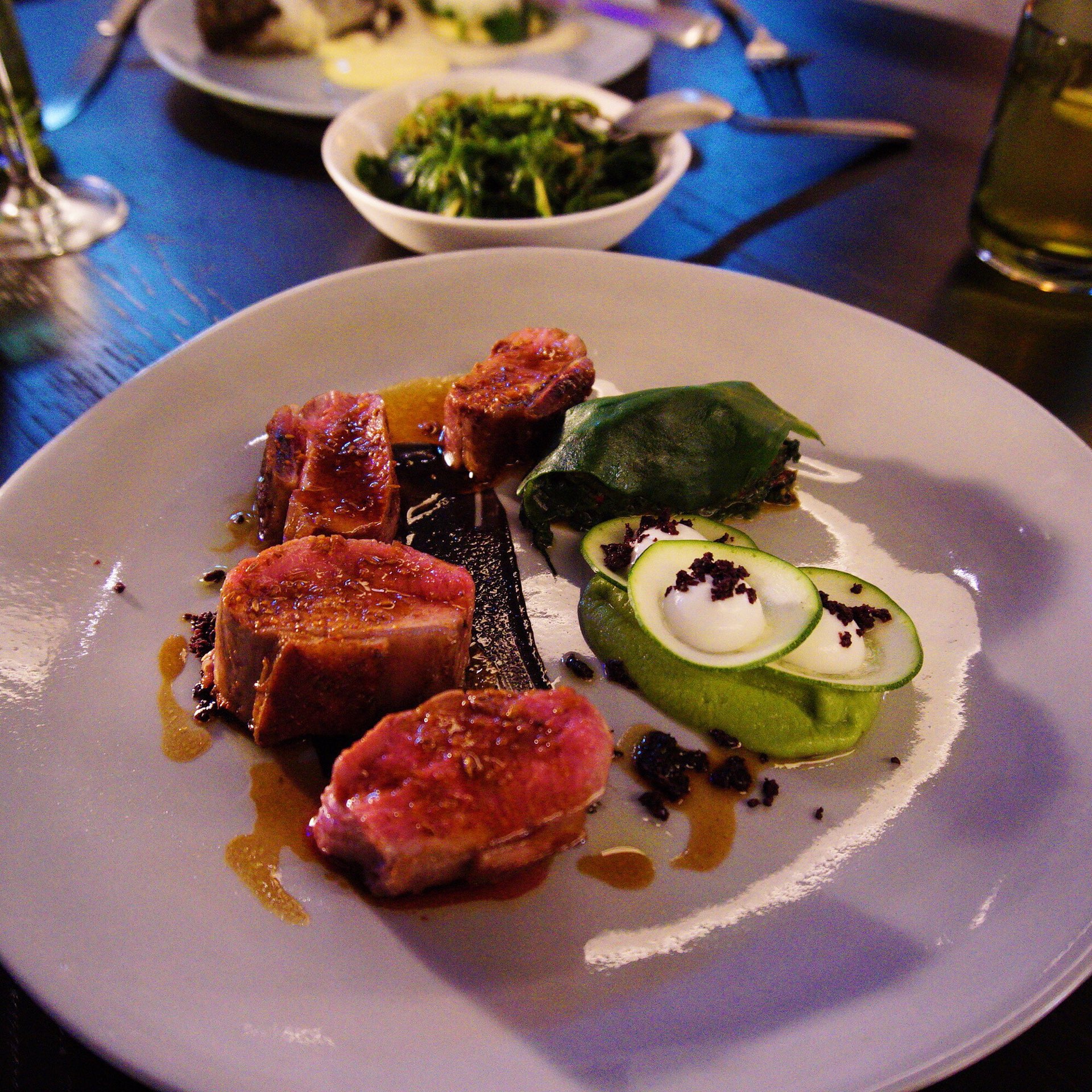 Arkady Lamb with warrigal greens, green pea mash, sheep's yoghurt, cumin