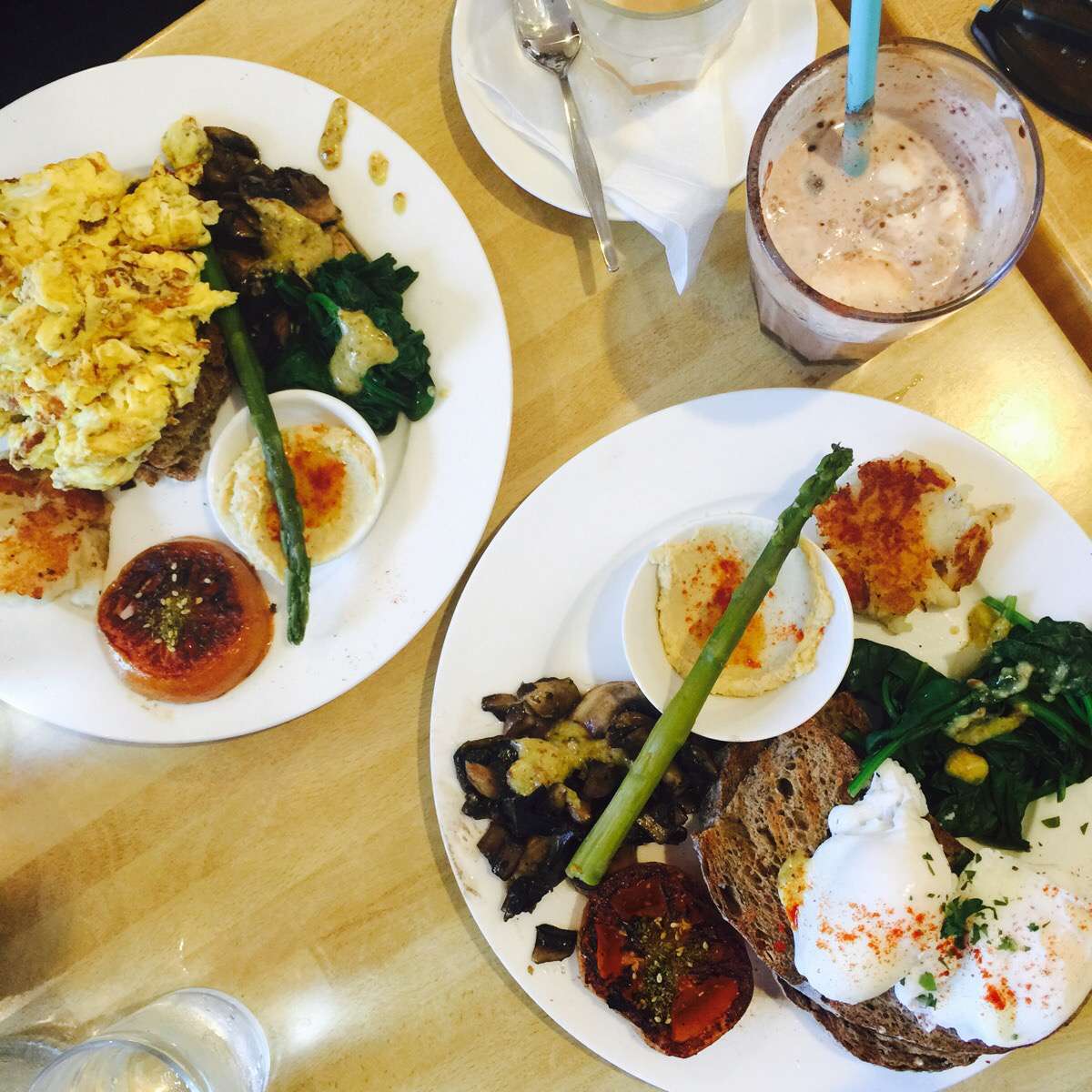 Big Breakfast, one with scramble and and one with poached eggs