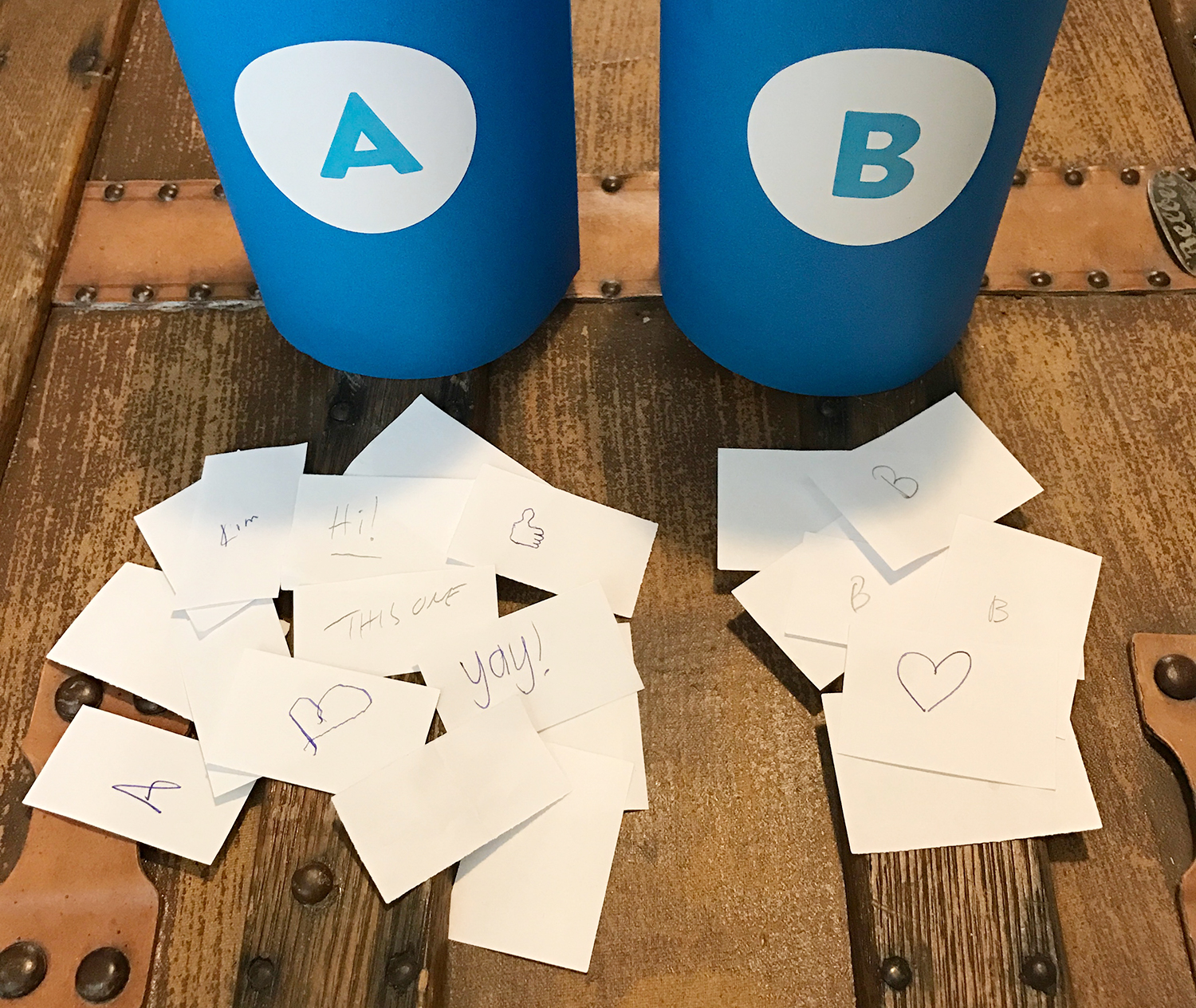 It also appears that people who voted for "A" are more likely to doodle, while those that voted for "B" just really wanted to emphasize their vote. There were of course a couple outliers.