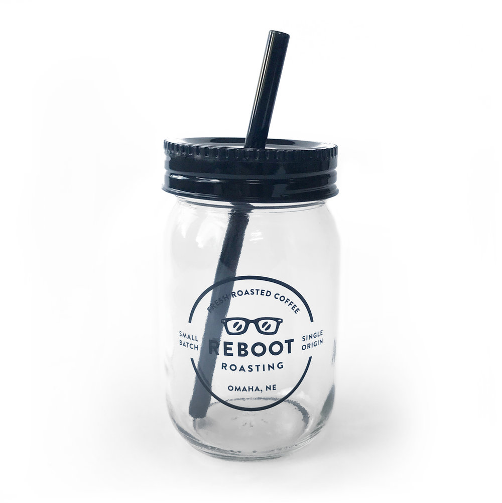 Glass Coffee Mug With Lid & Straw