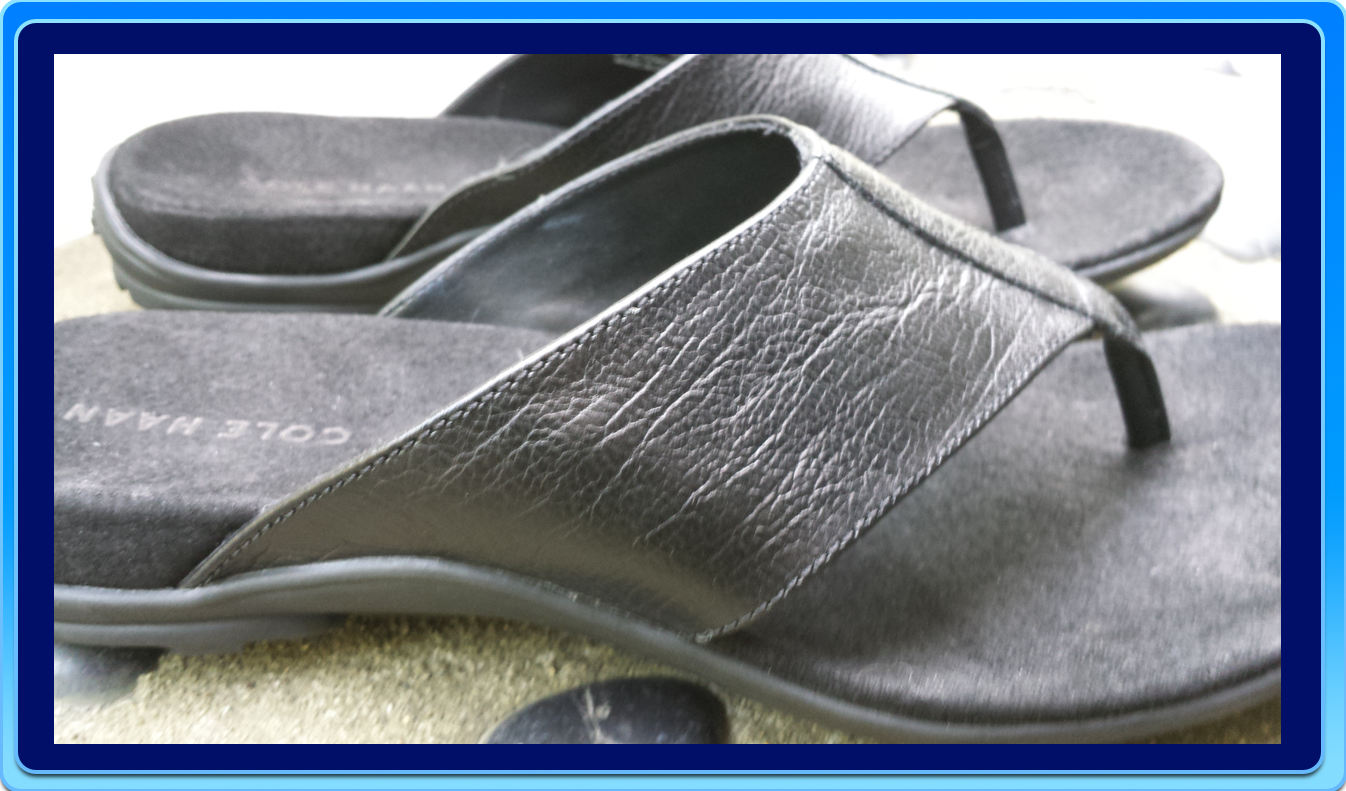Black Leather Flip Flops