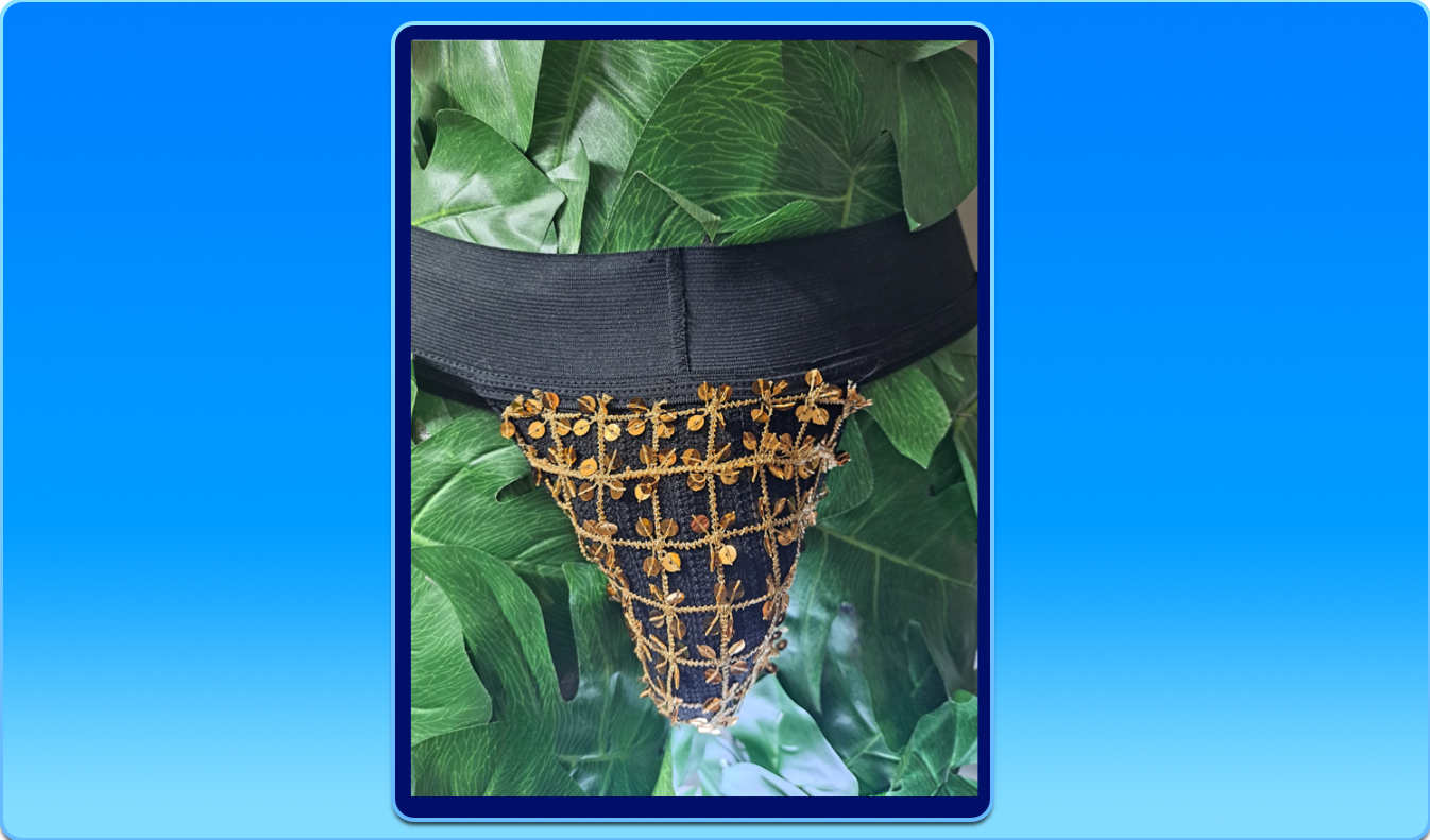 Black Jock Strap with Shiny Gold Coverings