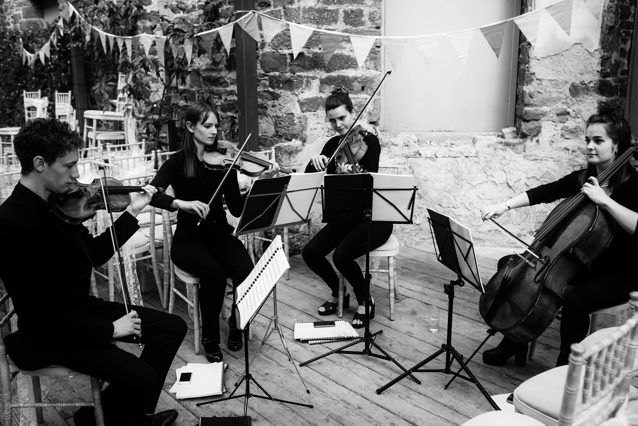 String quartet playing after the wedding ceremony