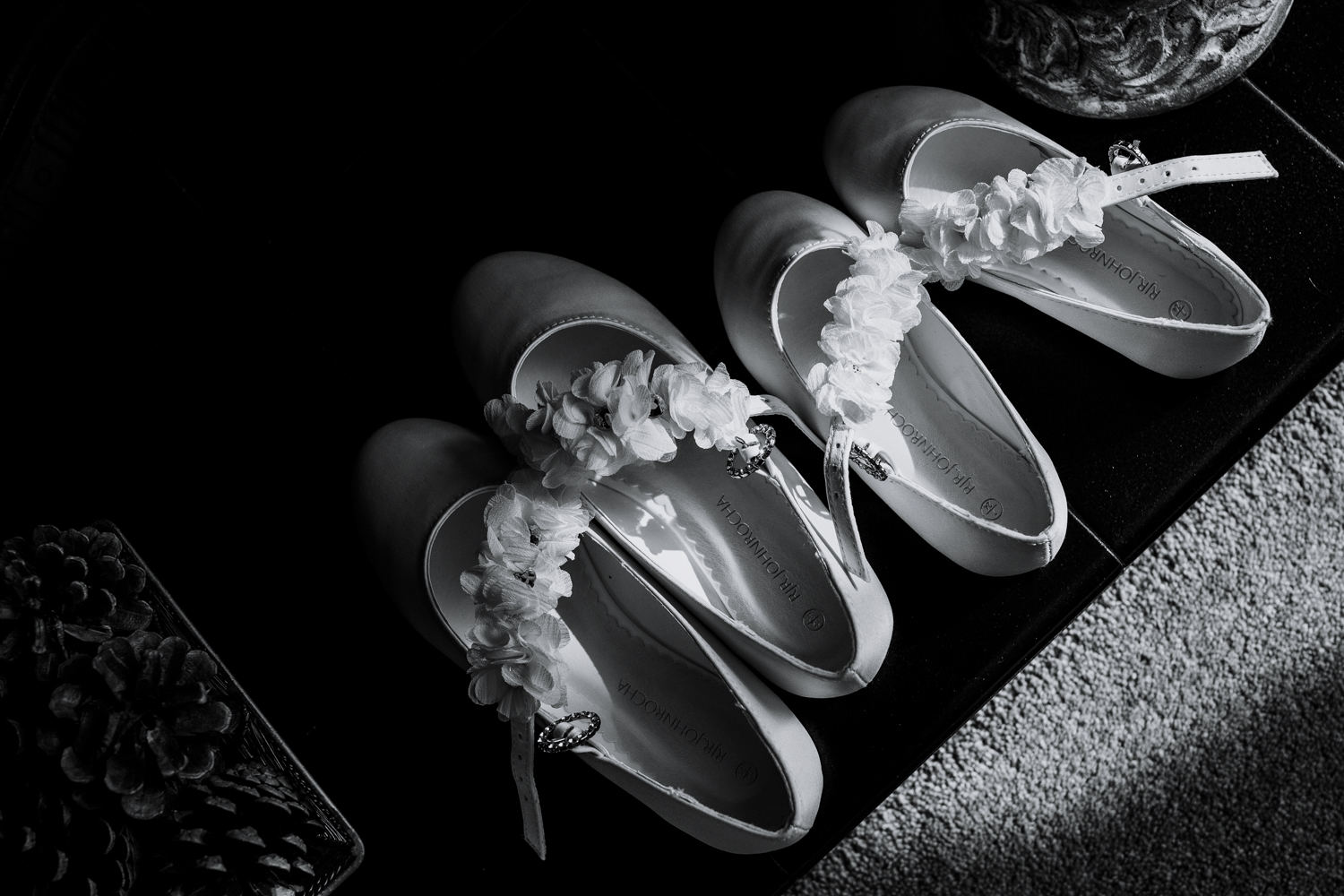 The young bridesmaids shoes lined up