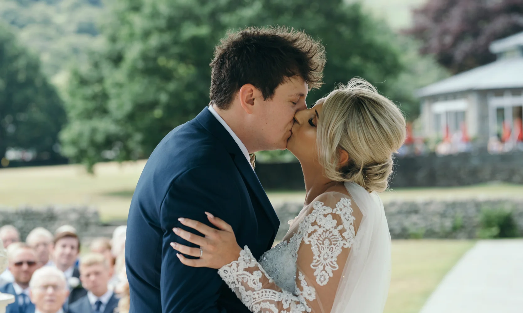 The bride and grooms first kiss as a married couple