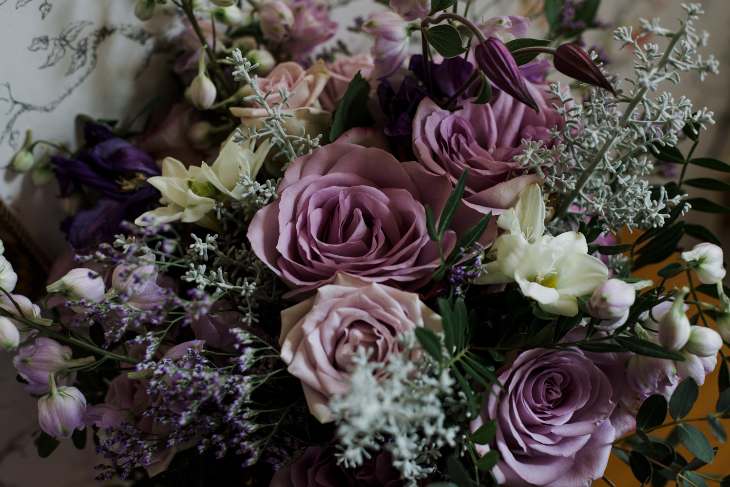 A photo of the brides bouquet just after it arrived at the hotel