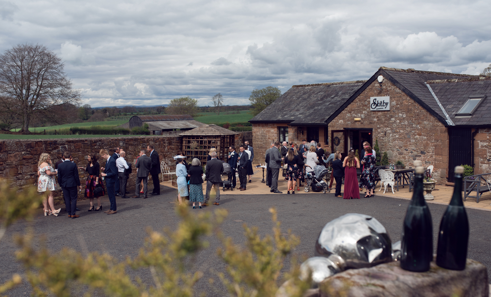 An outdoor view of the wedding venue at Skitby