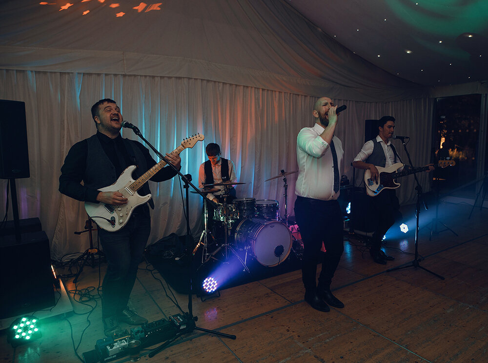 A shot of the wedding band in full flow