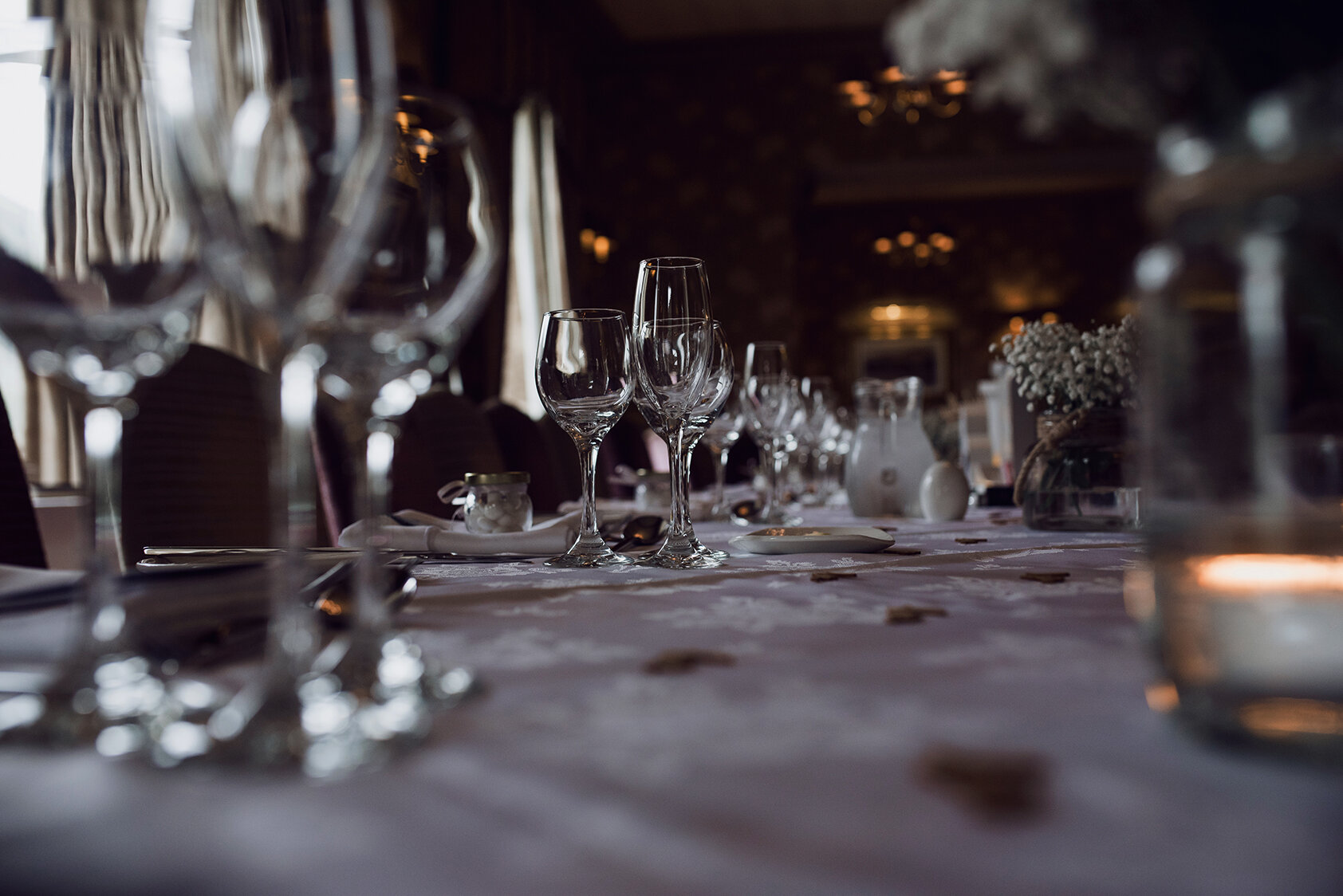 A photo looking down the length of the top table