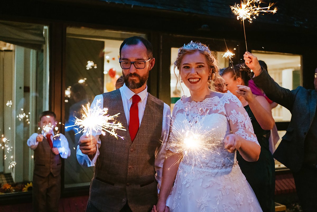 The bride and groom sparkler shot