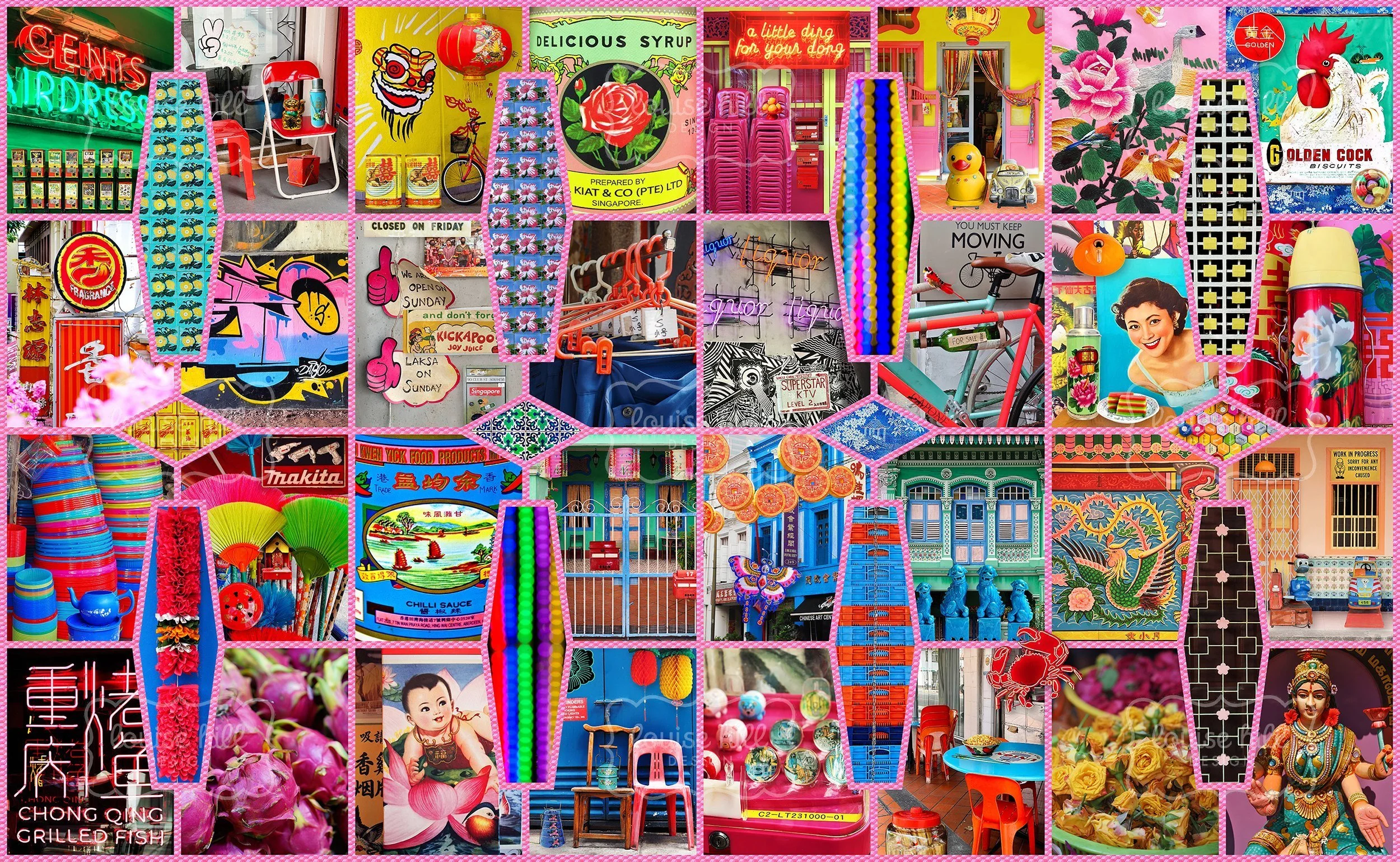 'SINGAPORE STREETS NEON POP'  |  STRETCHED CANVAS | SINGAPORE ONLY